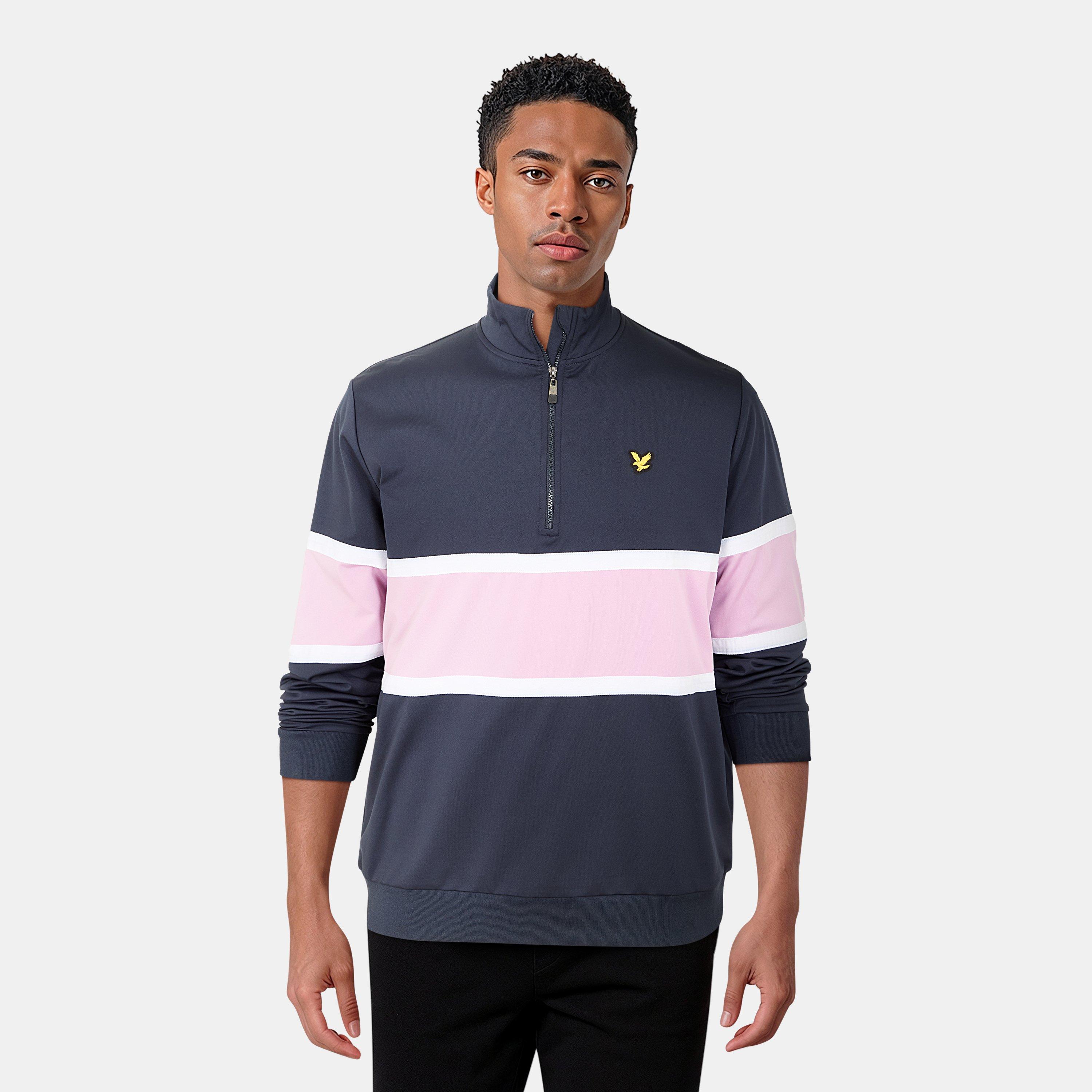 Donker Marineblauw/Lavendel - Lyle and Scott - Men's Colour Block Quarter-Zip Performance Golf Jacket - 3