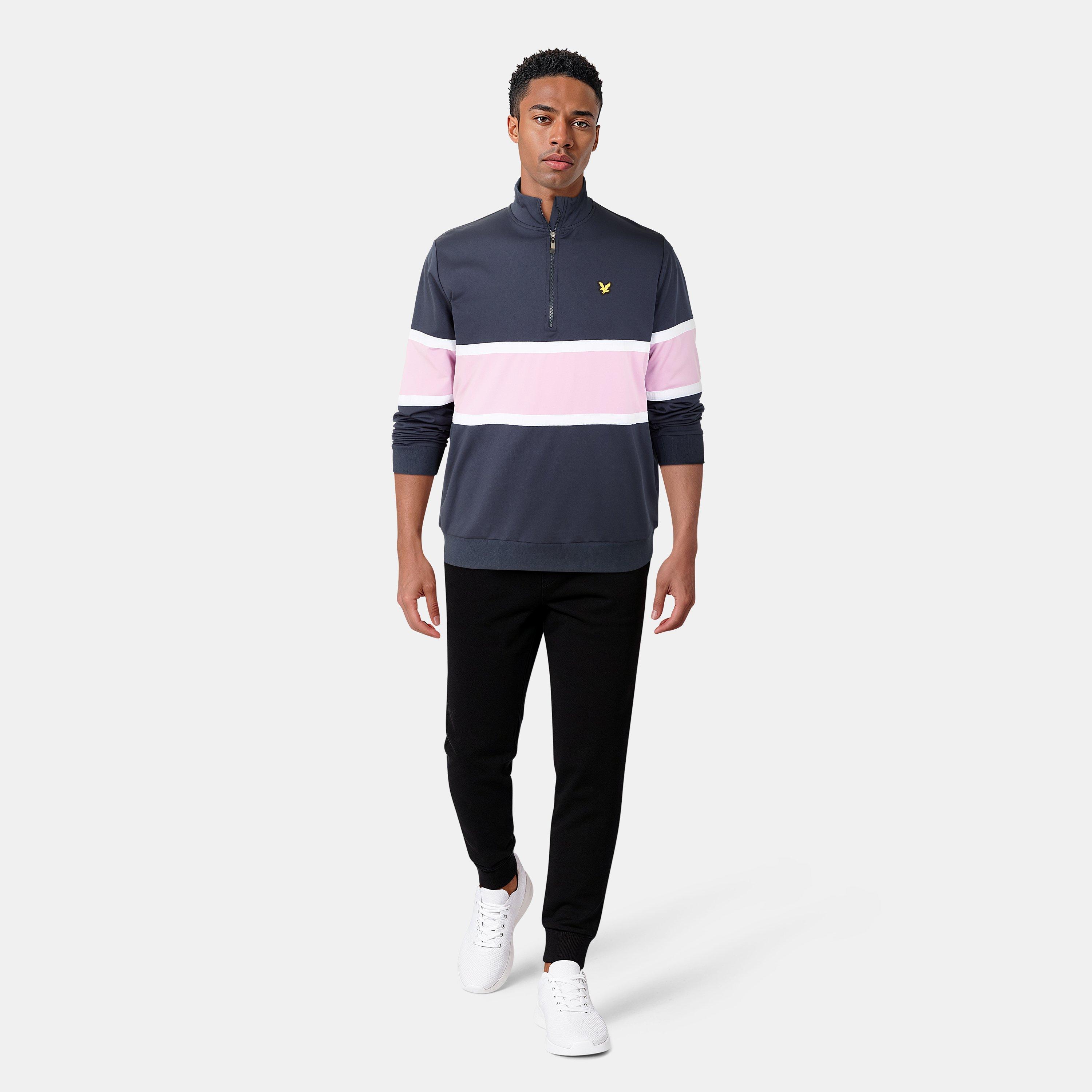 Donker Marineblauw/Lavendel - Lyle and Scott - Men's Colour Block Quarter-Zip Performance Golf Jacket - 6