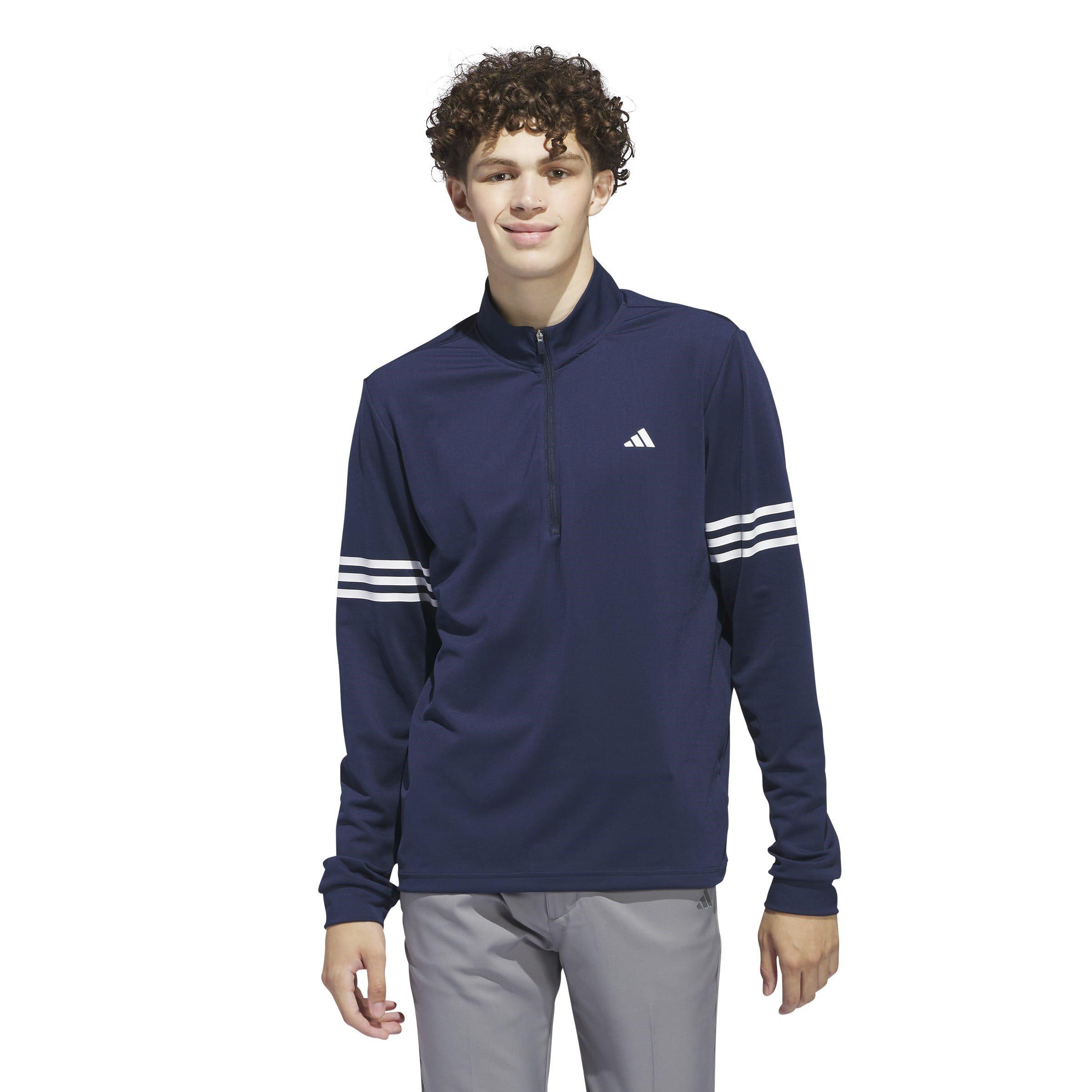 Navy - adidas - 3 Stripe Zip Top Mens - 3