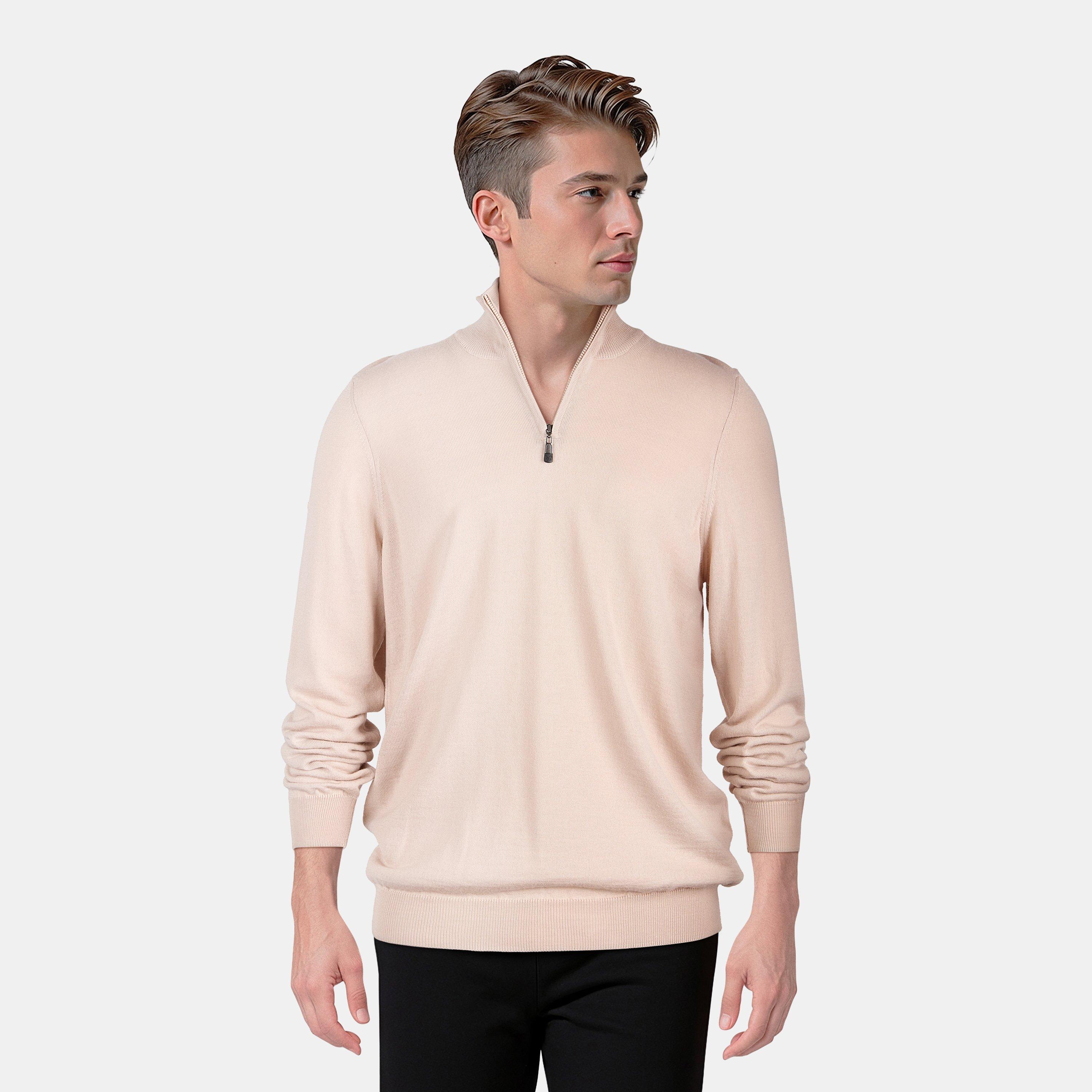 Pink Taupe - Lyle and Scott - Quarter-Zip Merino Sweater - 3