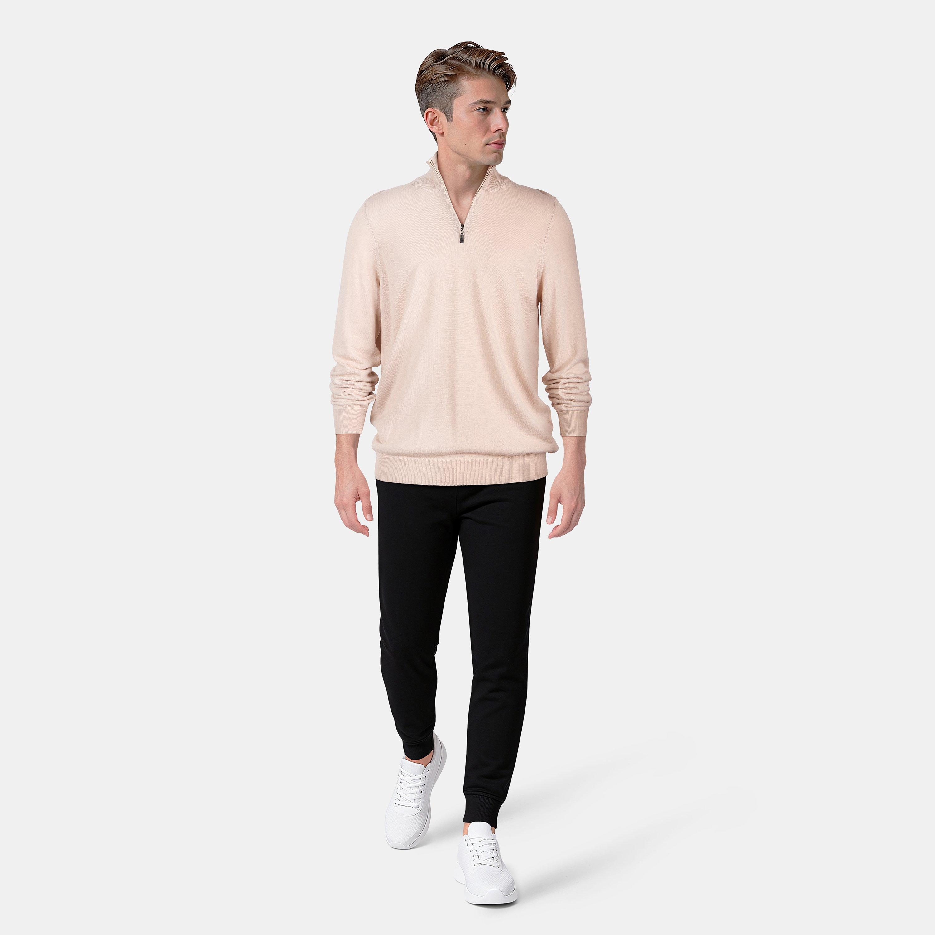 Pink Taupe - Lyle and Scott - Quarter-Zip Merino Sweater - 6