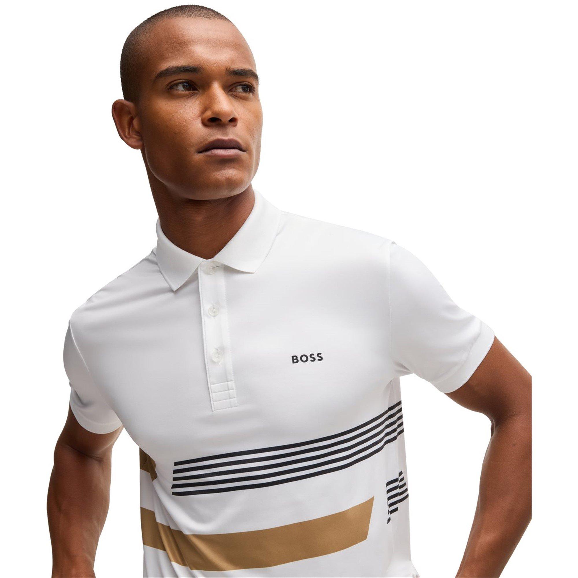 White 100 - Boss - Men's HBG Paddy Tape AOP Performance Polo Shirt - 4