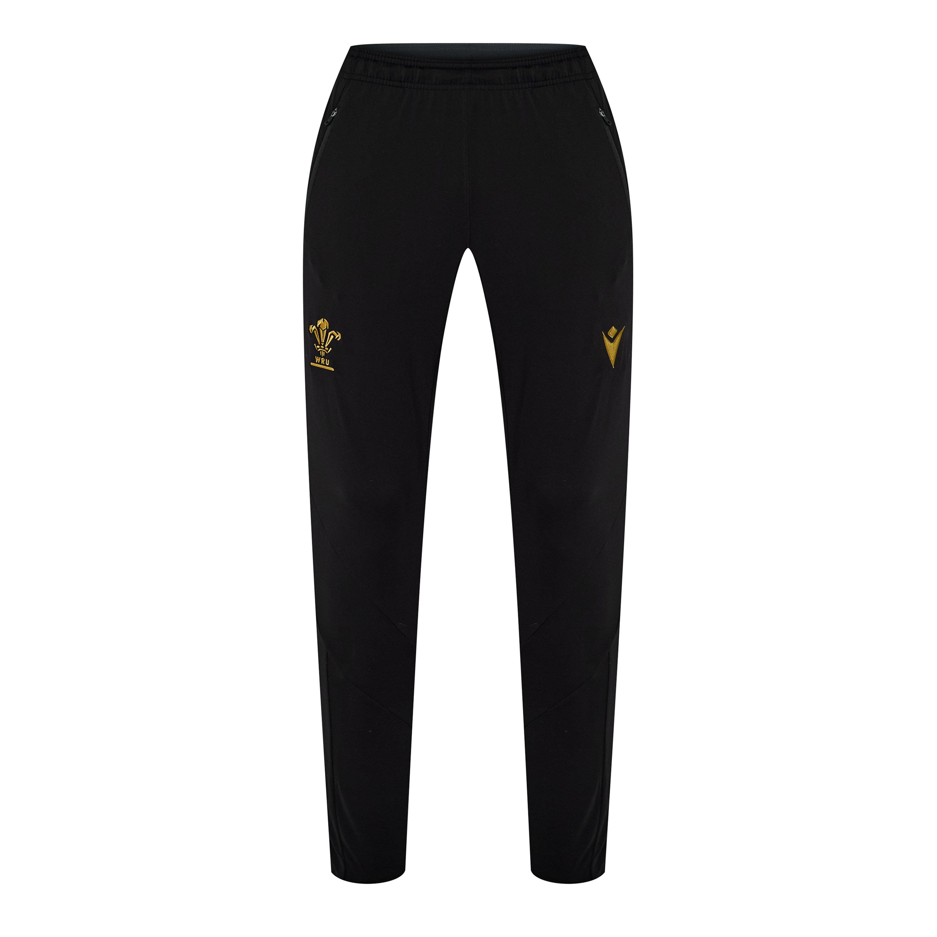 Macron Men's Wales Rugby Tracksuit Bottoms 2024 Adults - Blk/Gold - Large