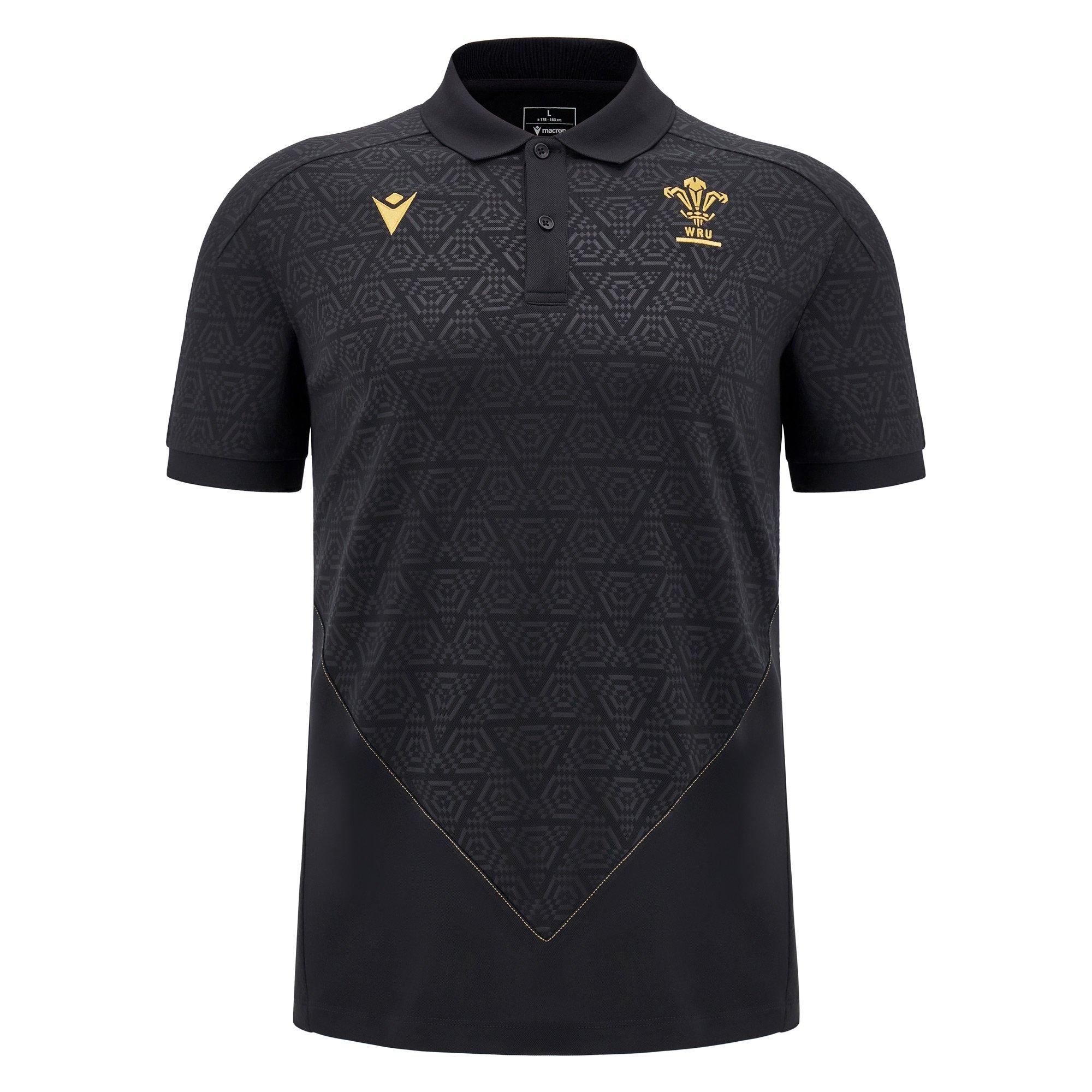 Macron Wales Rugby Travel Polo Shirt 2024 Adults Replica Polos