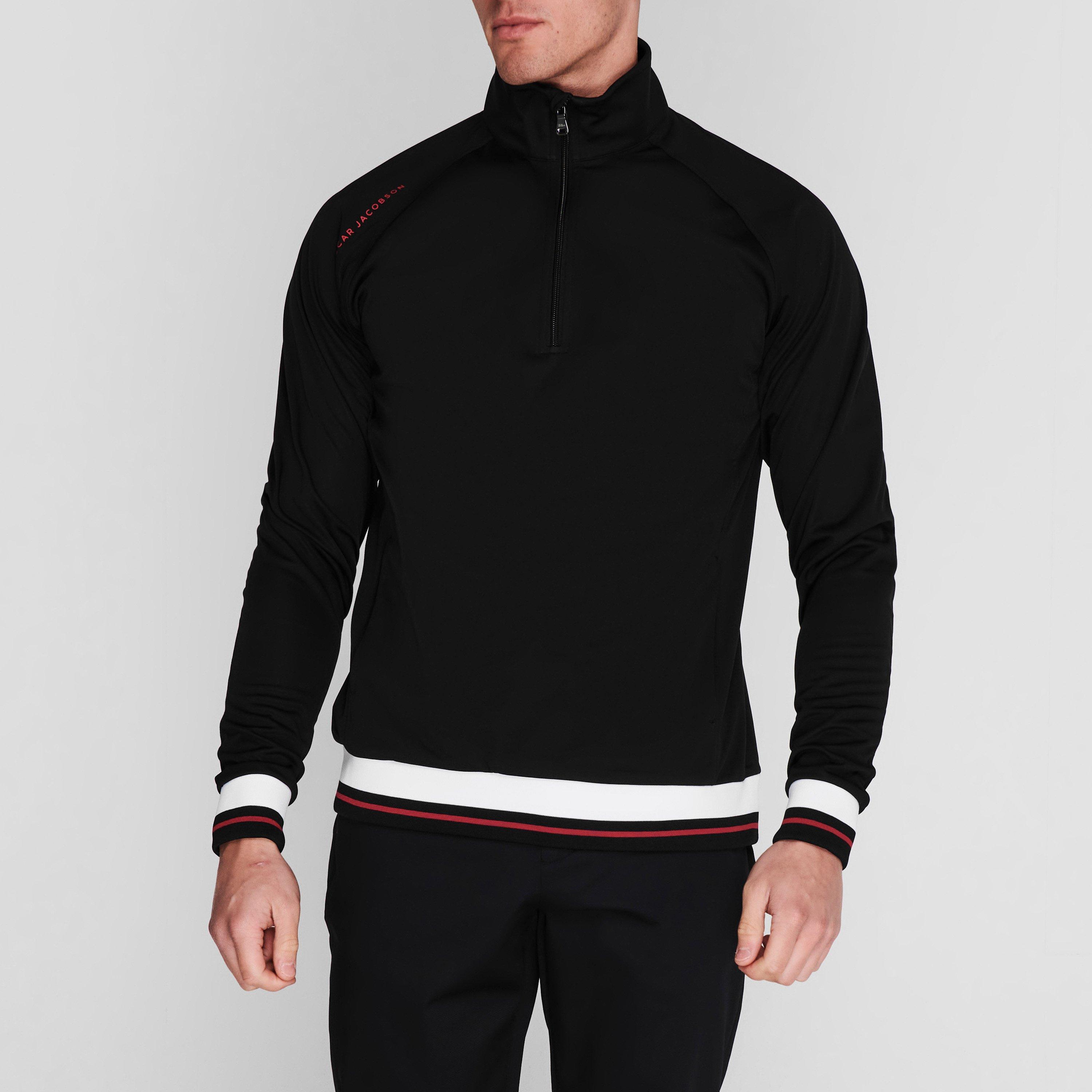 Crna - Oscar Jacobson - Men's  Ramsey Water Resistant Windproof Long Sleeve Performance Golf Jacket - 2