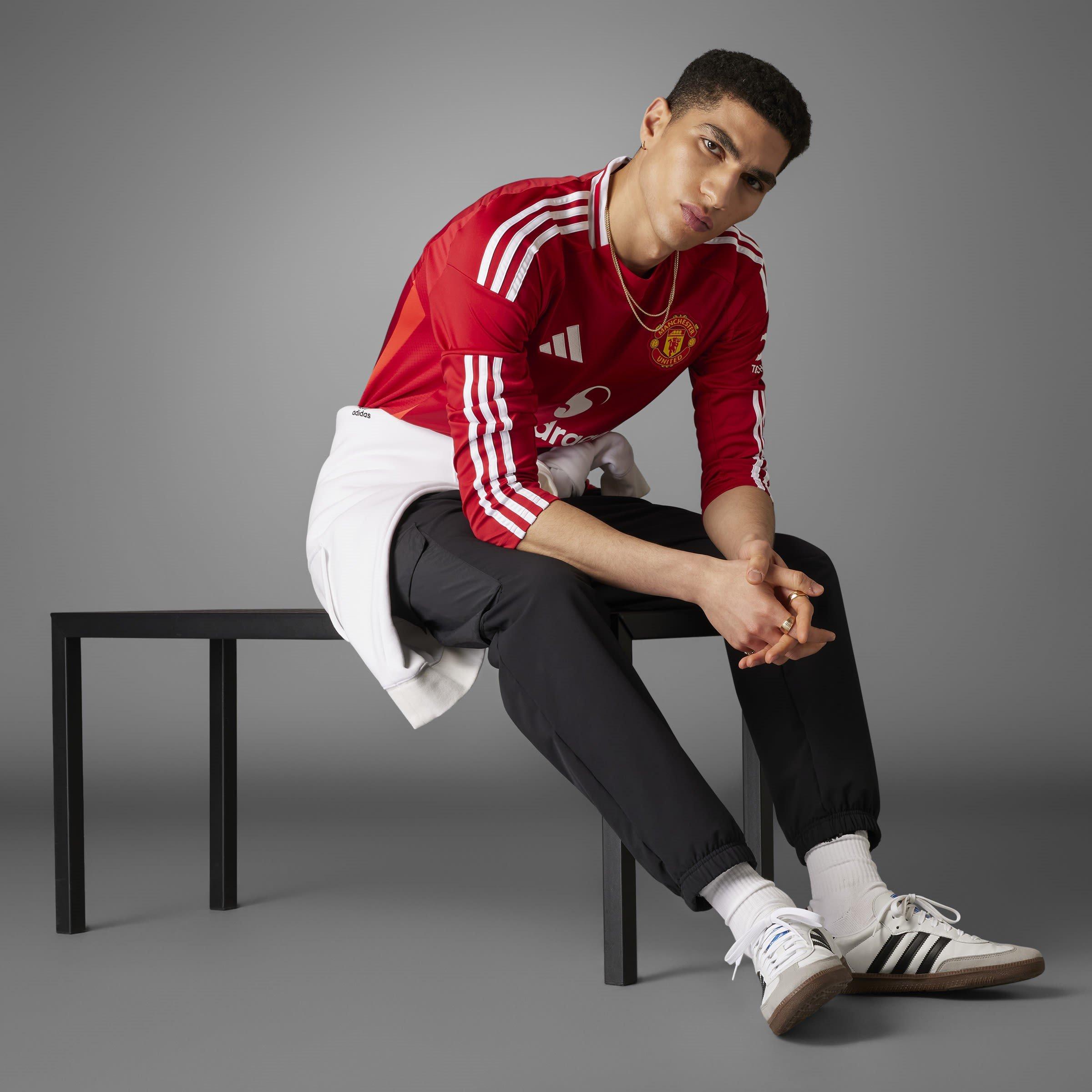 Red - adidas - Manchester United Home Long Sleeve Shirt 2024 2025 Adults - 14