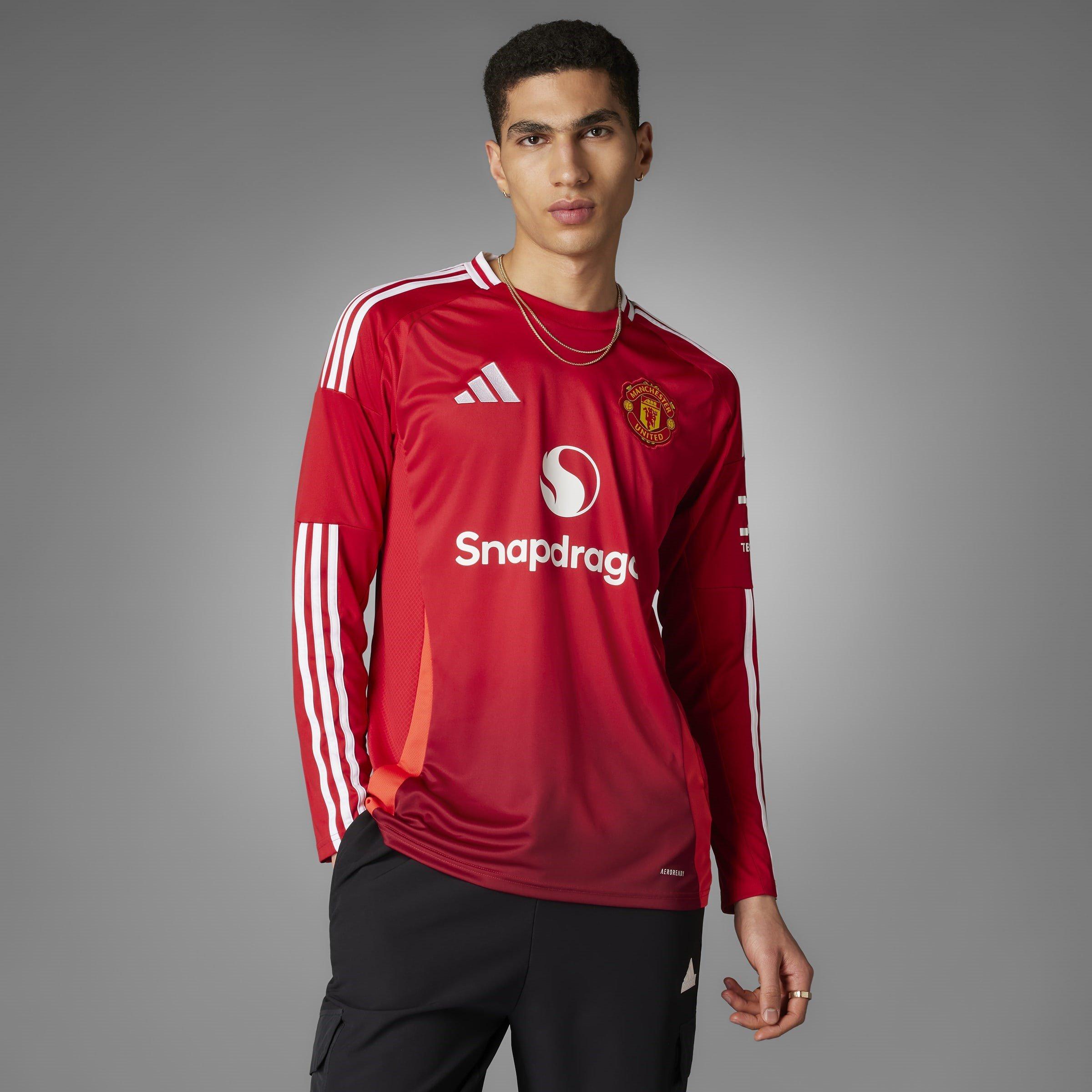 Red - adidas - Manchester United Home Long Sleeve Shirt 2024 2025 Adults - 8