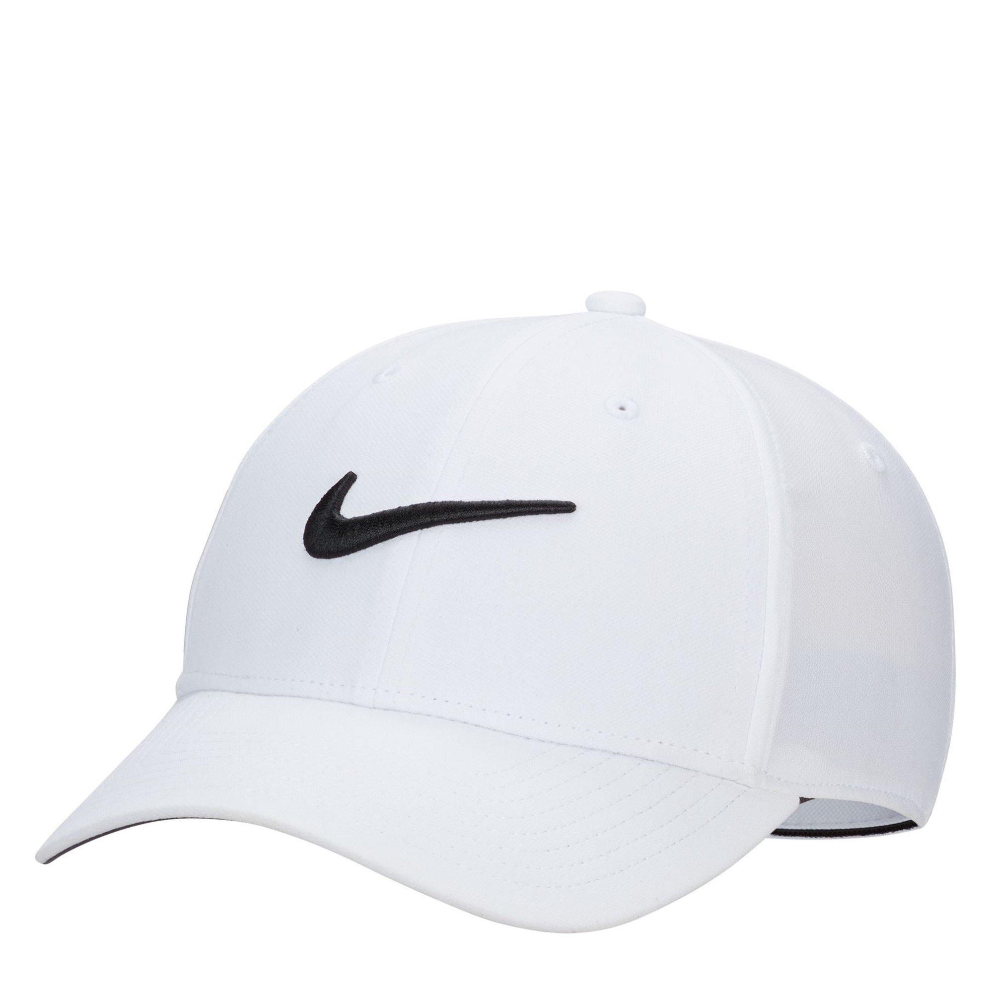 Nike Men's White/Black Dri-Fit Club Structured Swoosh Cap - Medium