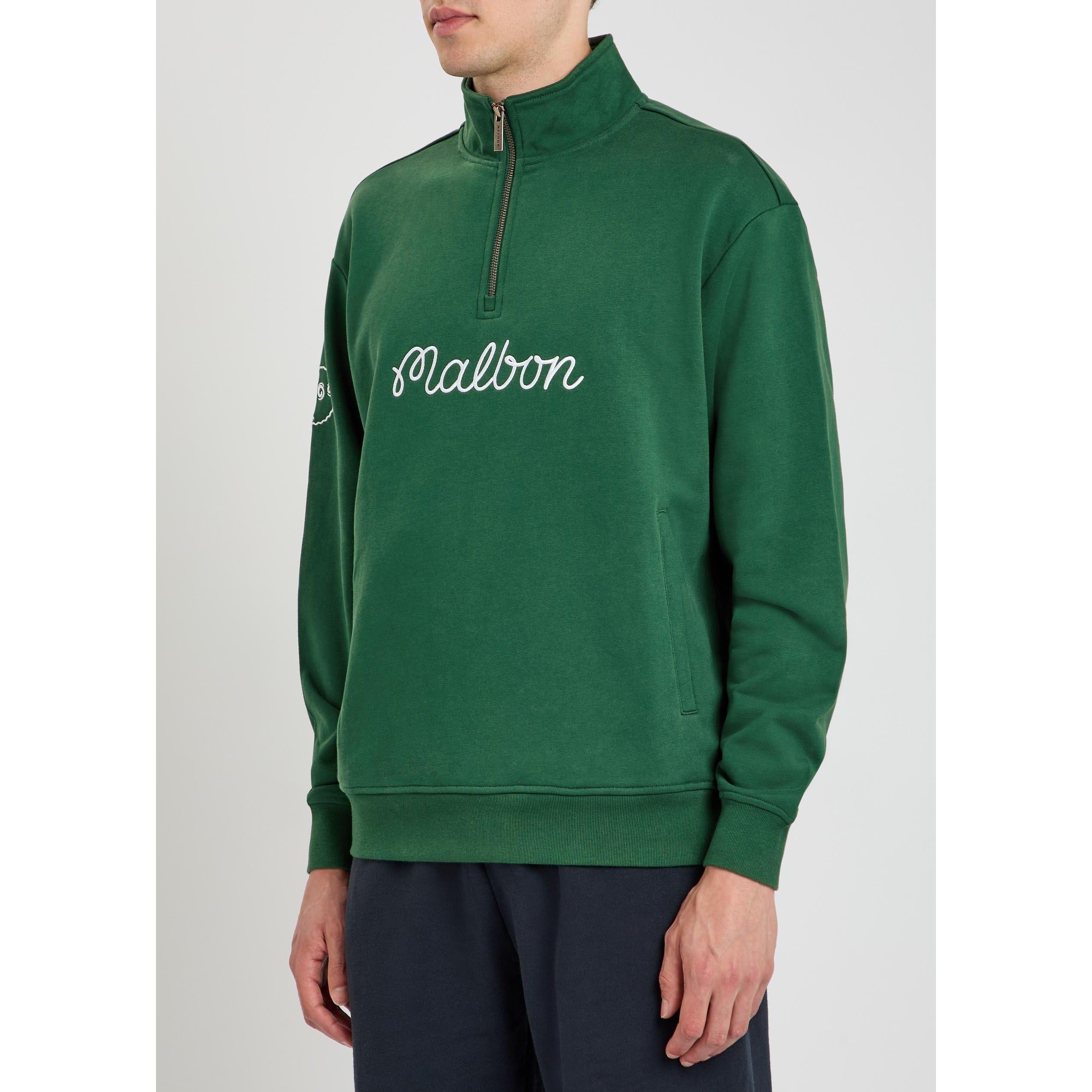 GREEN - Malbon - Men's Collegiate Half-Zip Cotton Pullover - 2