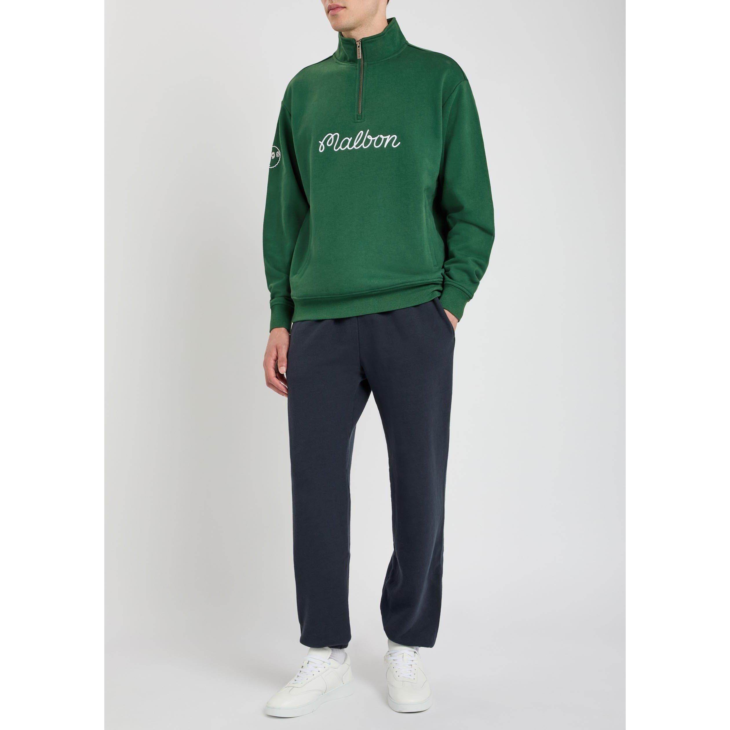GREEN - Malbon - Men's Collegiate Half-Zip Cotton Pullover - 5