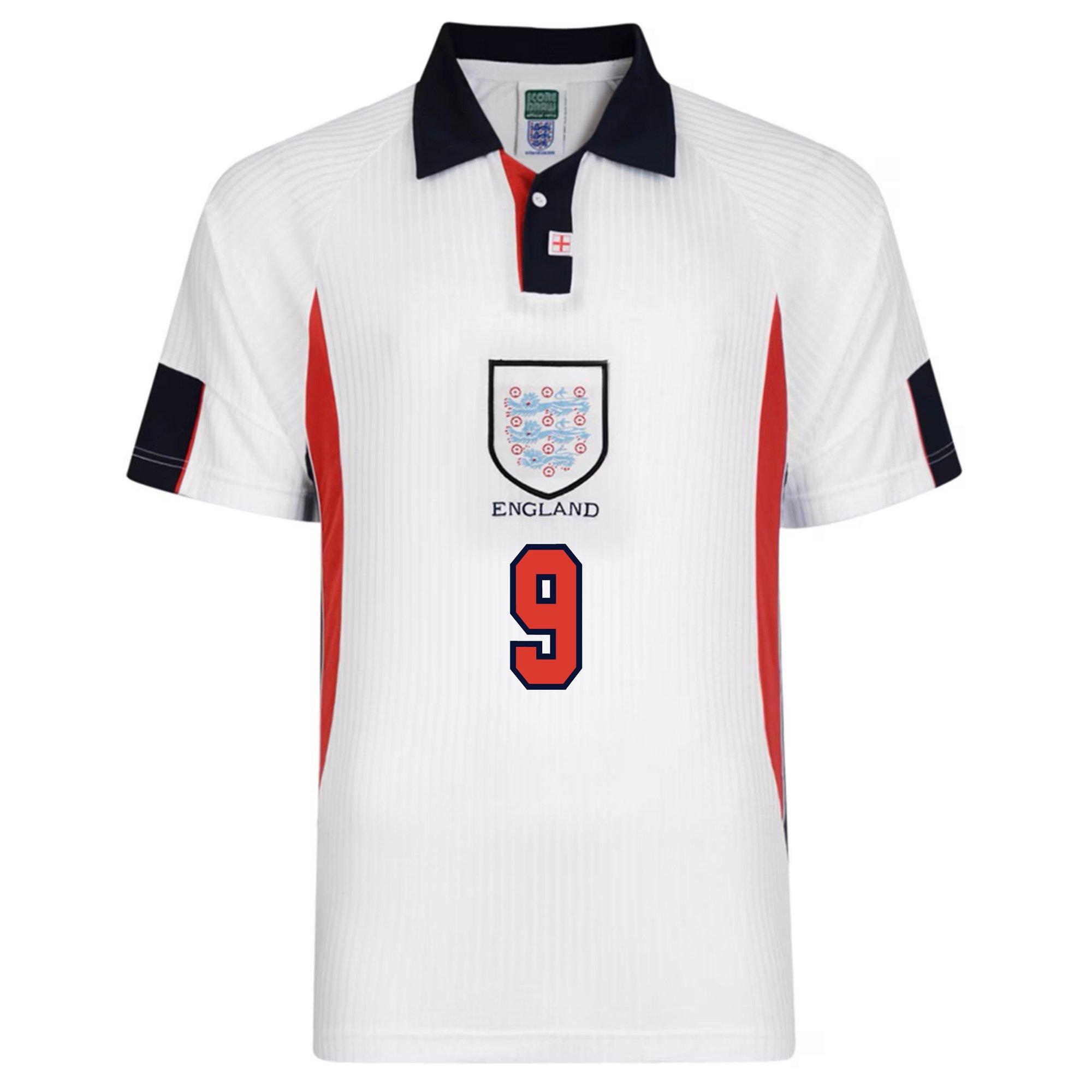 Shearer 9 - Score Draw - SD England Retro Home Shirt 1998 Adults - 2