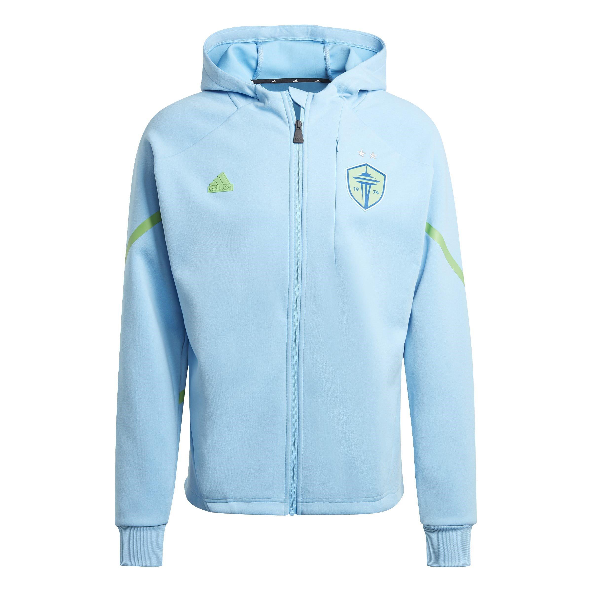 Adidas Men's Seattle Sounders Hooded Long Sleeve Slim Fit Licensed Rain Anorak - Semi Blue Burst - XL