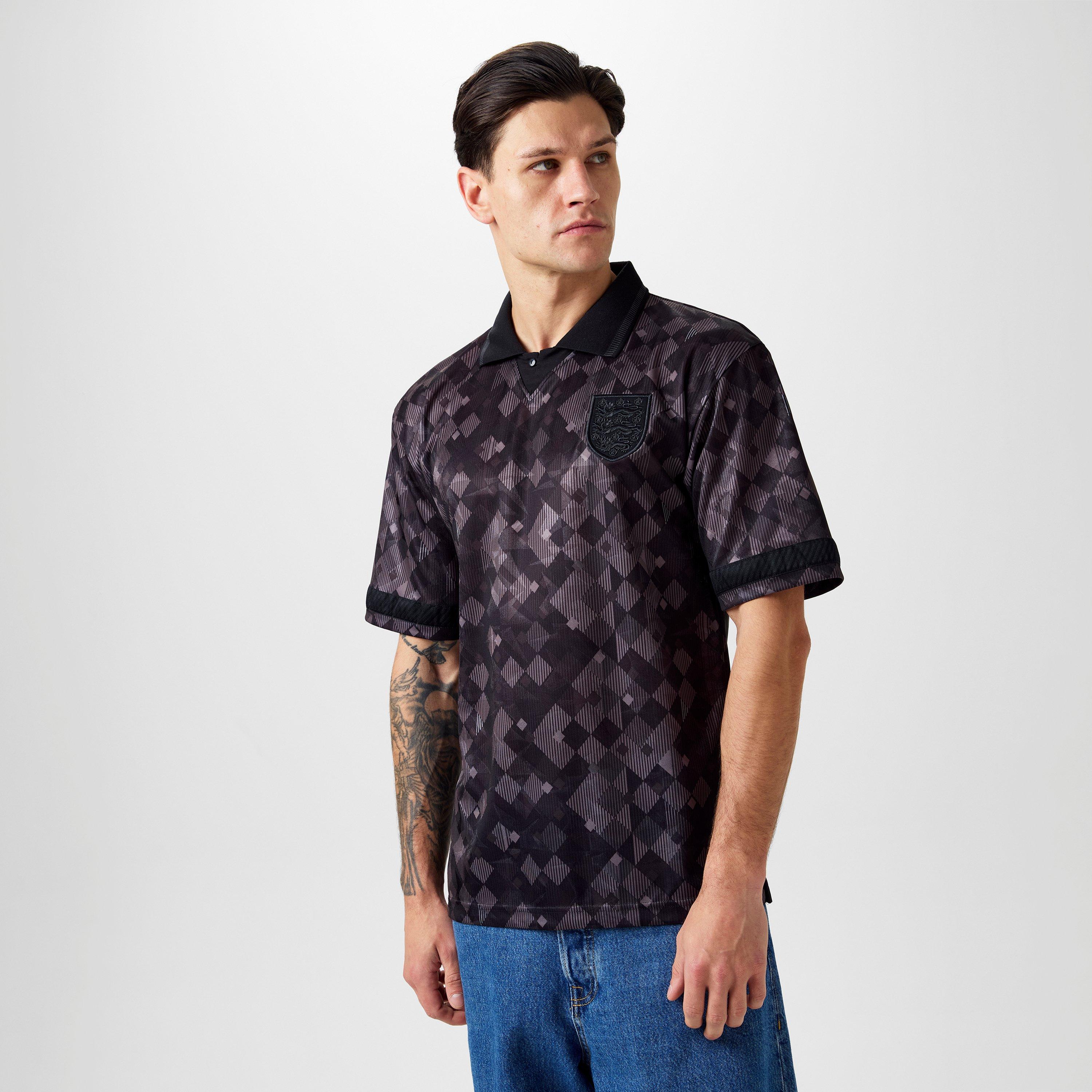 Black - Score Draw - England 1990 Black Out Retro Shirt - 3