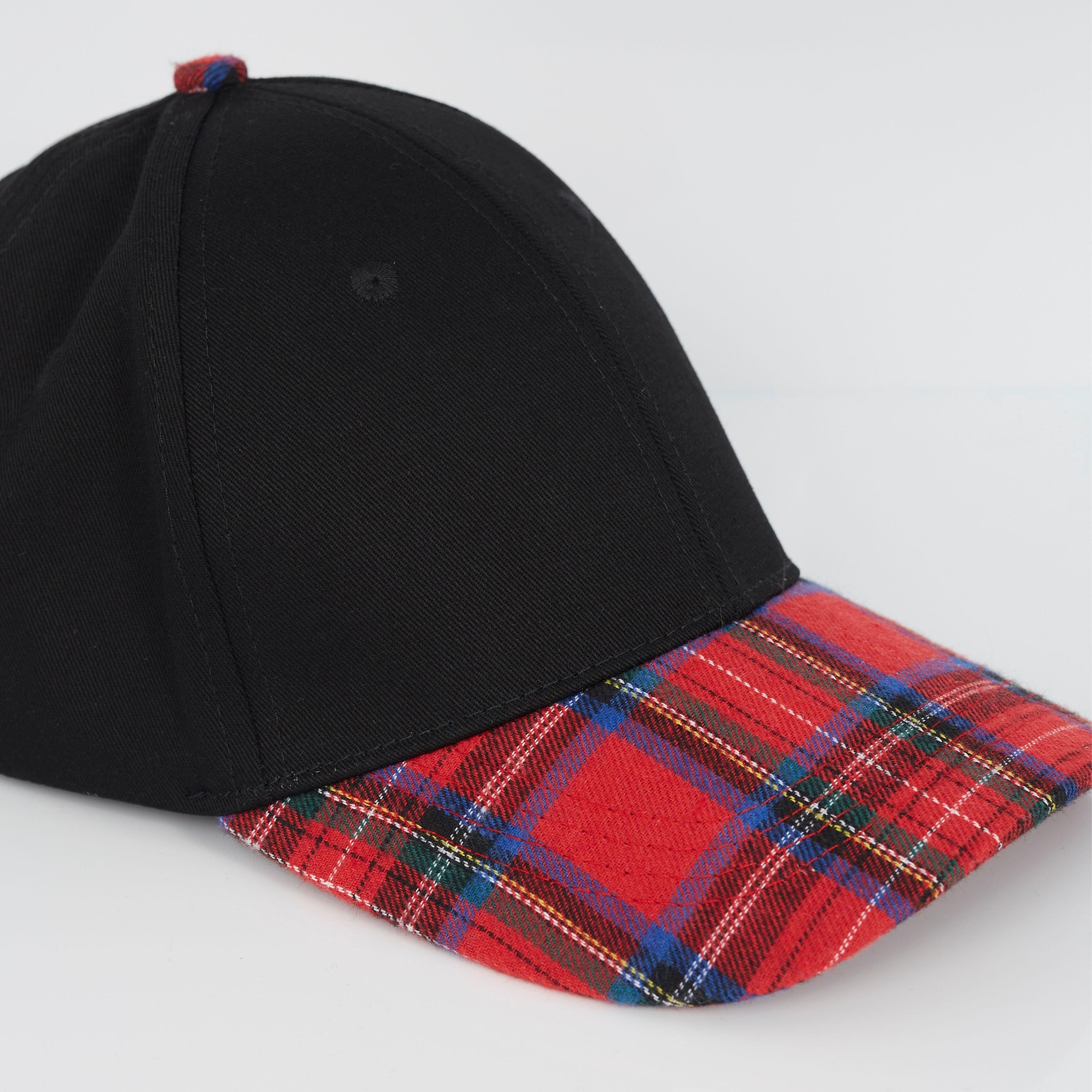 Black/Red Check - Brave Soul - Print Mens Cap with Contrast Stripe - 4