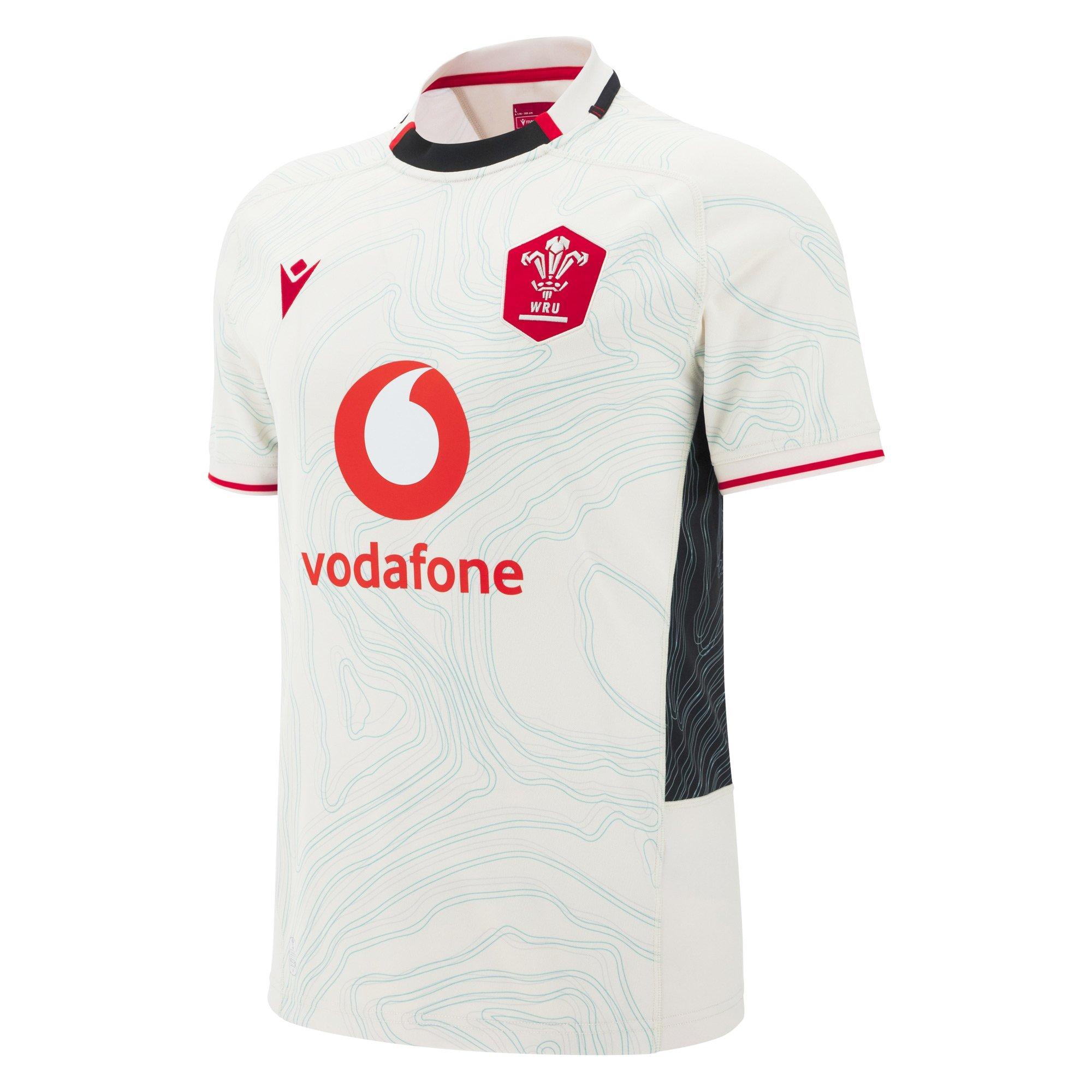 Macron Men's Wales Rugby Union Away Shirt 2025 Adults - White/Blk/Red - Small
