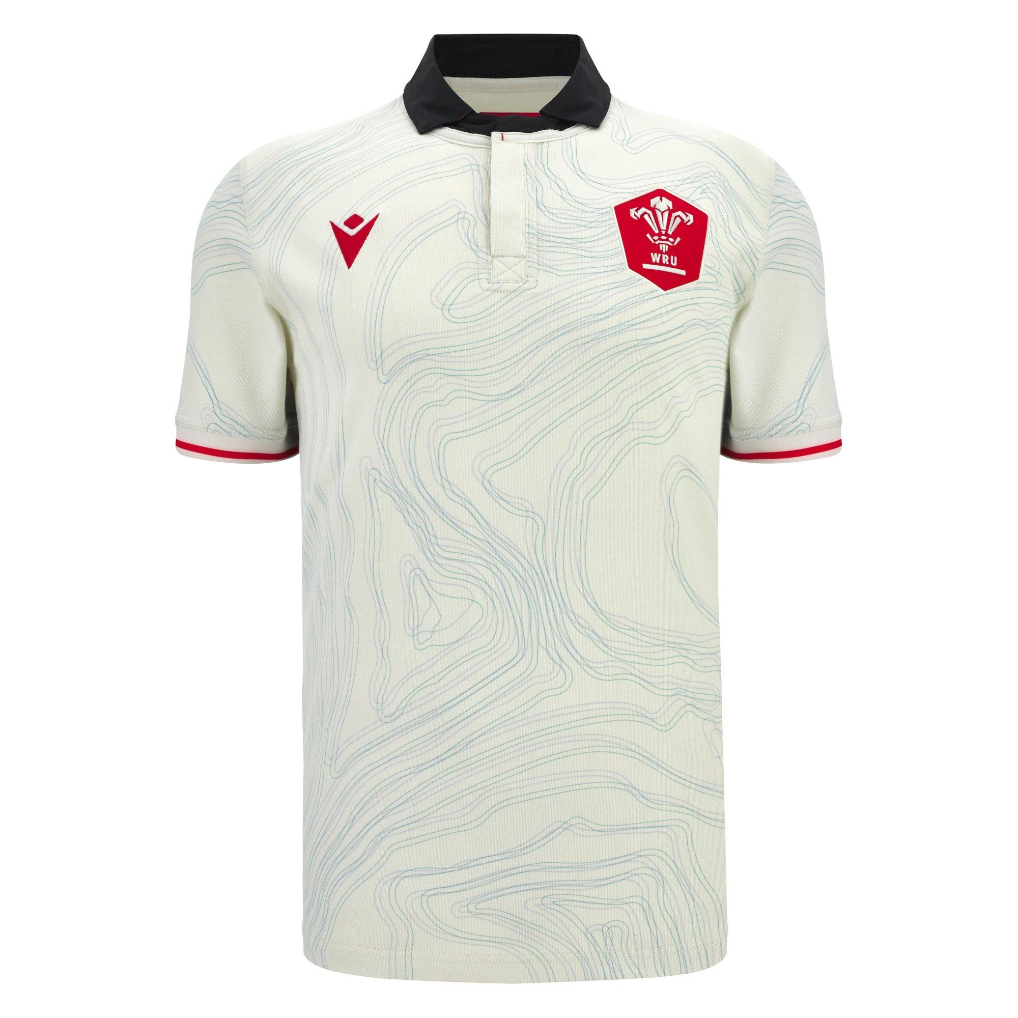 Macron Men's Wales Rugby Union Away Shirt 2025 Adults - White/Blk/Red - Large