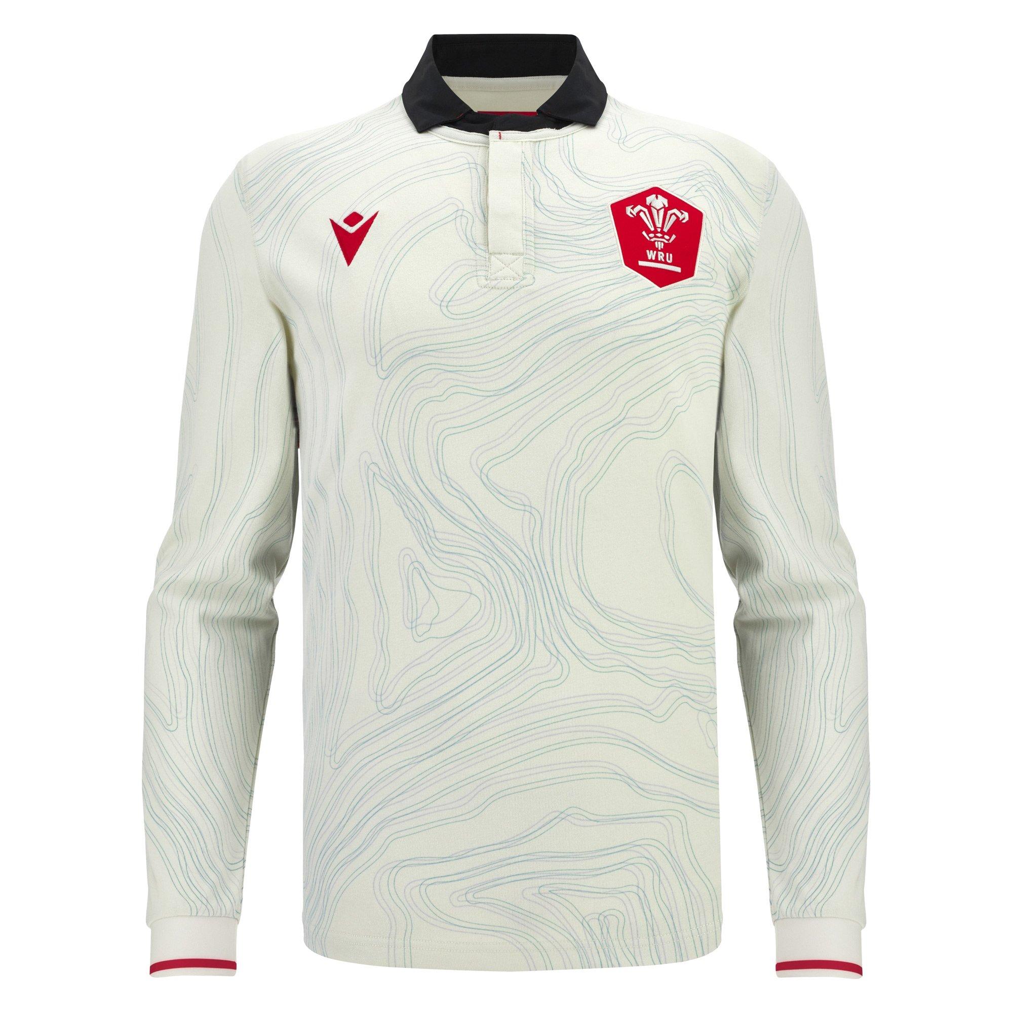 White/Blk/Red - Macron - Wales Rugby Away Long Sleeve Shirt 2025 2026 Adults - 1