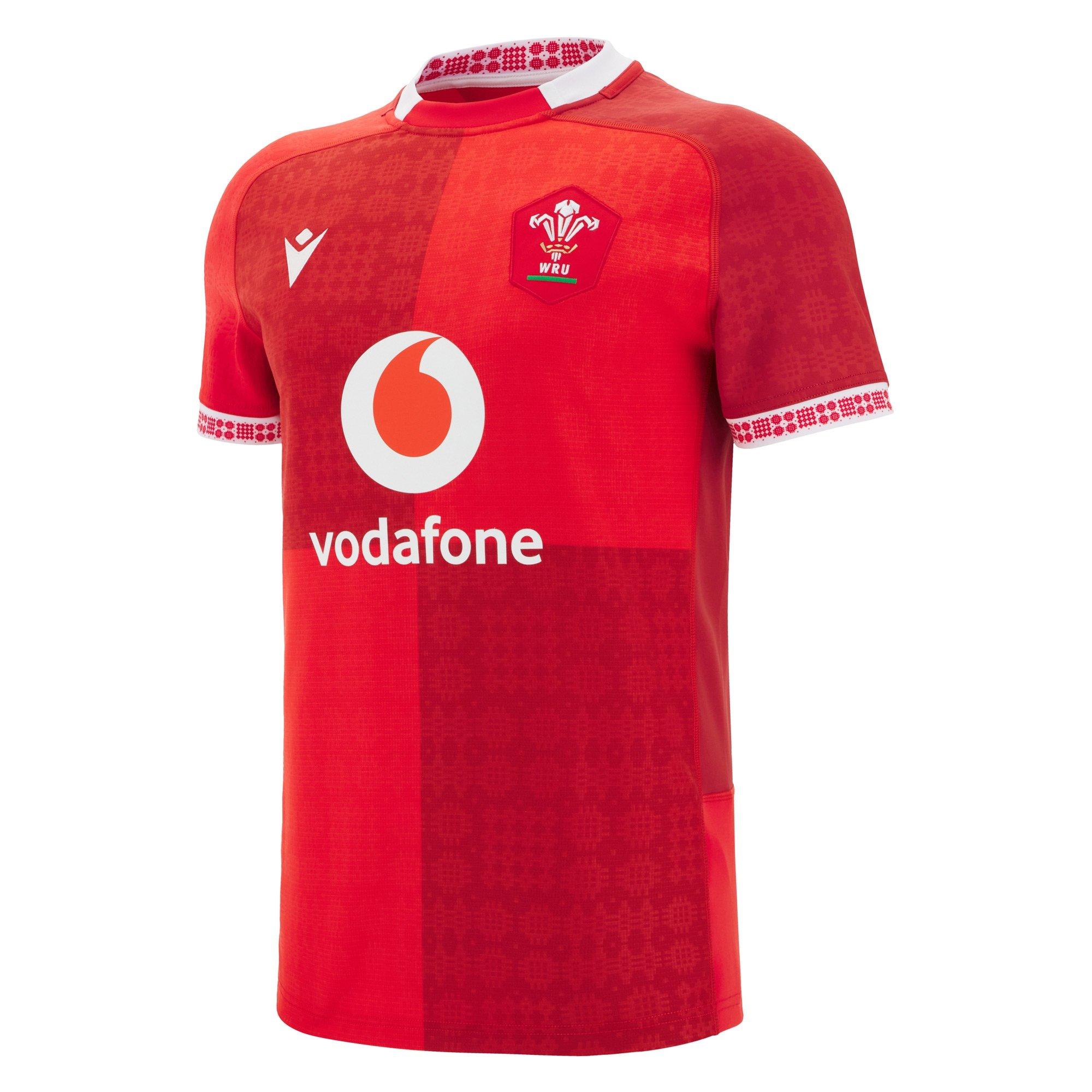 Macron Men's Wales Rugby Authetic Home Shirt 2025 Adults - Red - 2X Large