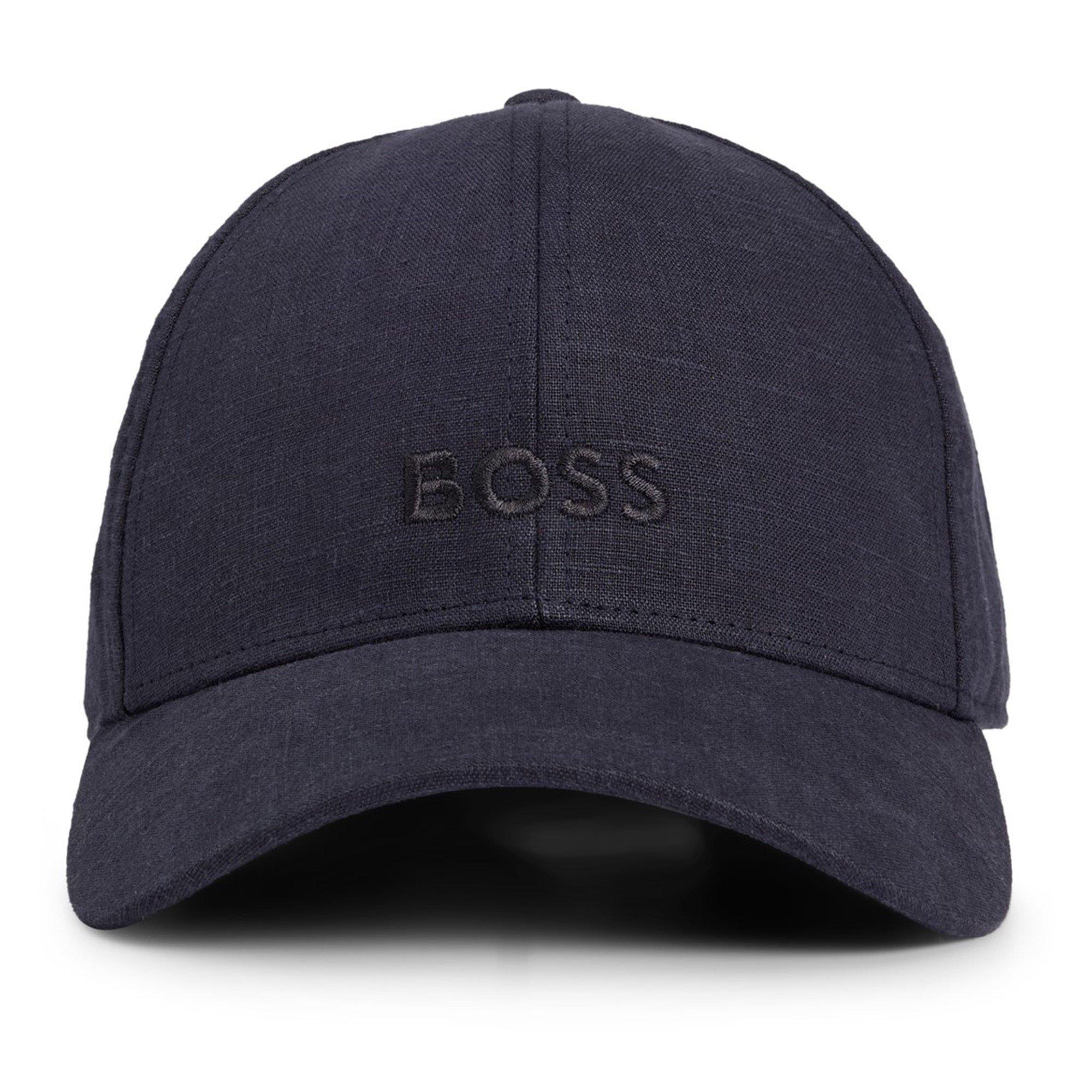 Boss Men's Linen Baseball Cap With Iconic Logo Detail - Dark Blue 404 - Mens