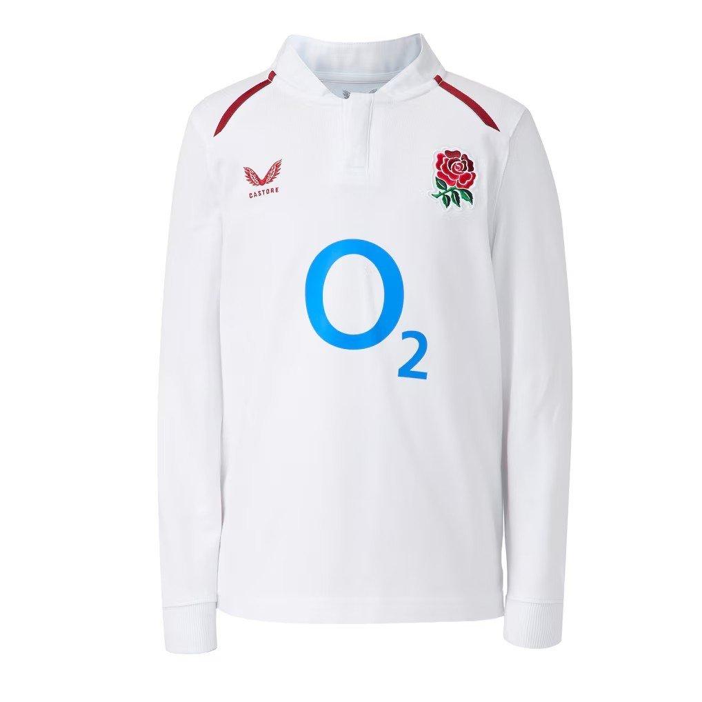 Castore Boys Kids England Rugby Home Long Sleeve Shirt 2026 - Classic White - 13 (XL)