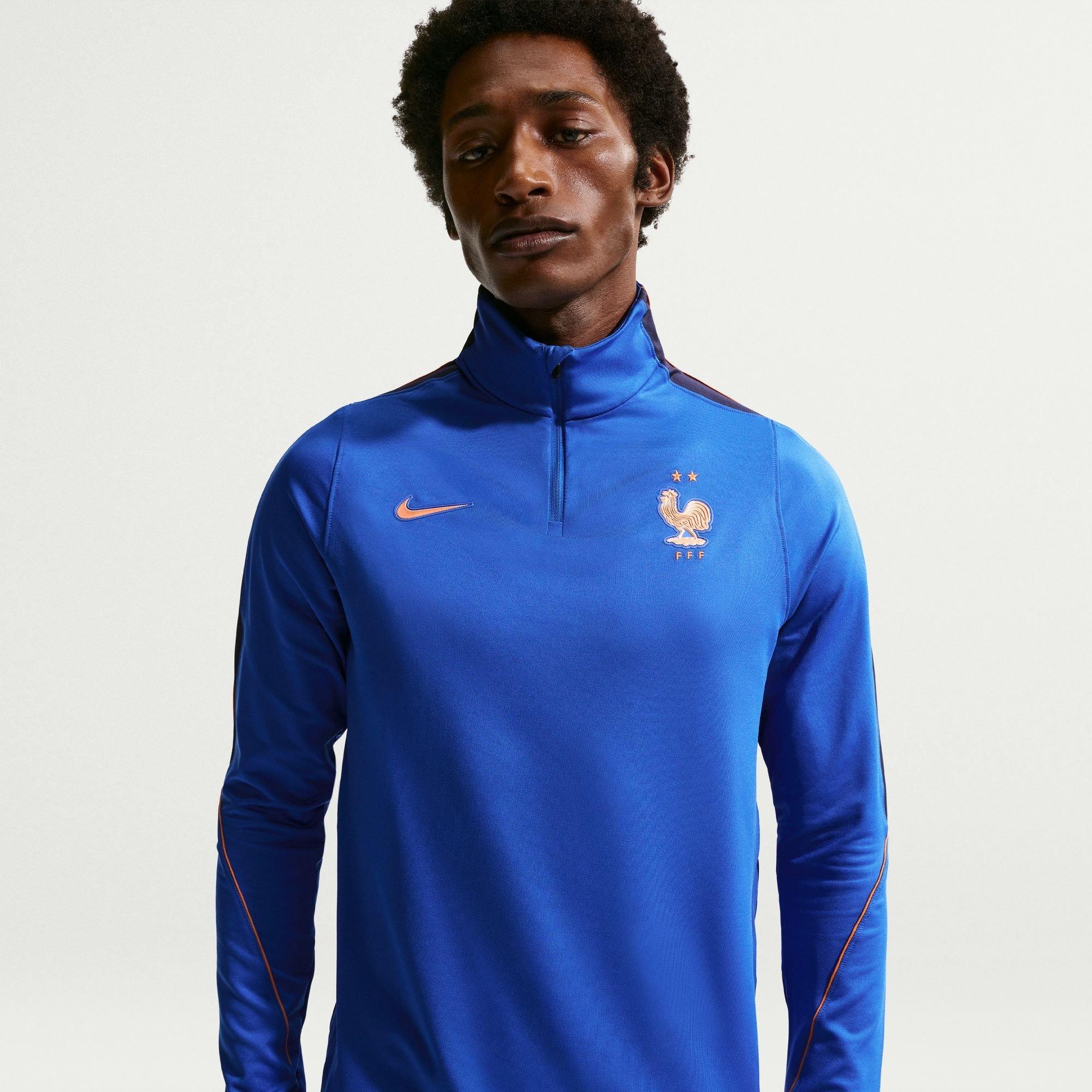Nike Men's France International Licensed Drill Top - Blue/Orange - L