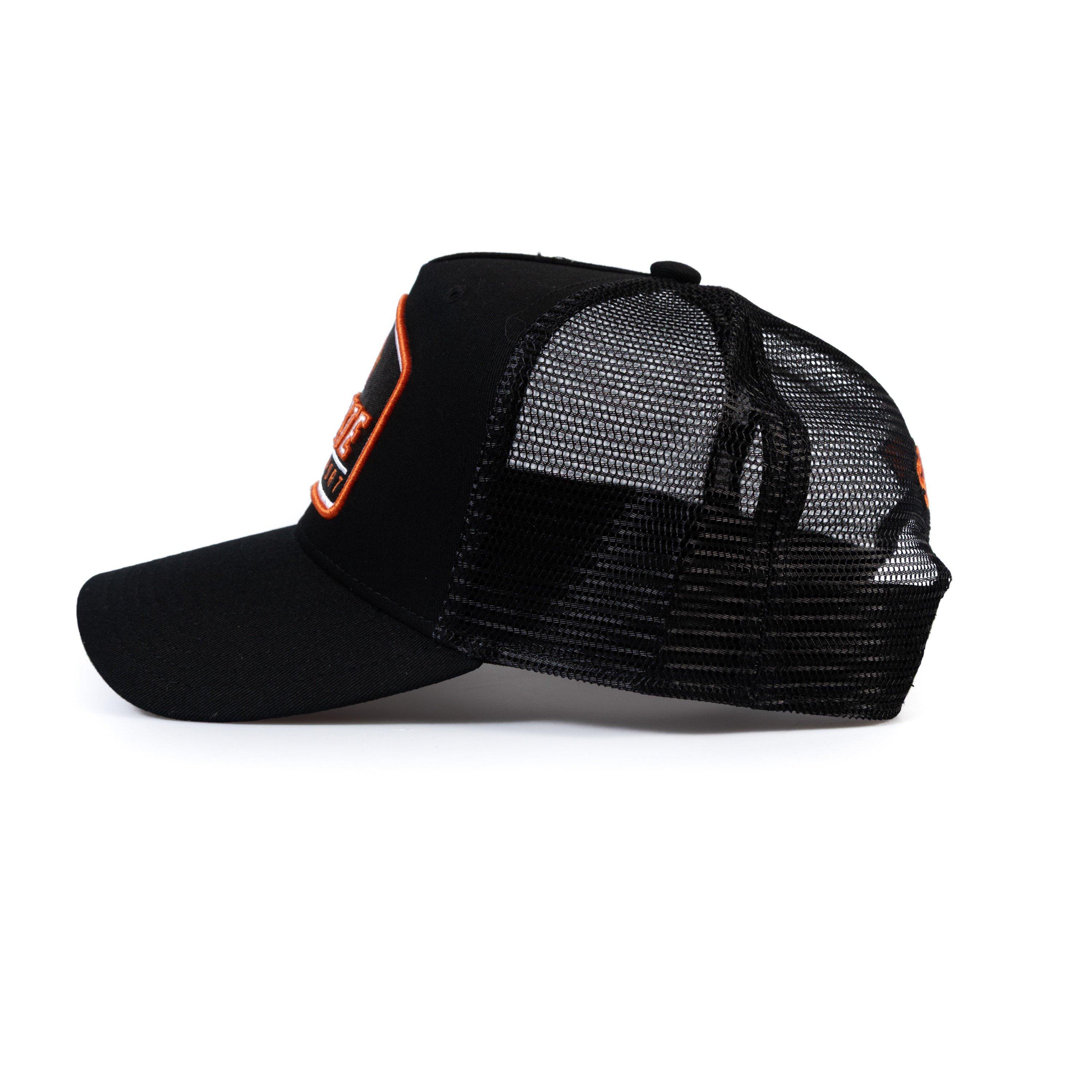 Black/Orange - Societe Noir - Men's Sport Plate Trucker Cap - 3