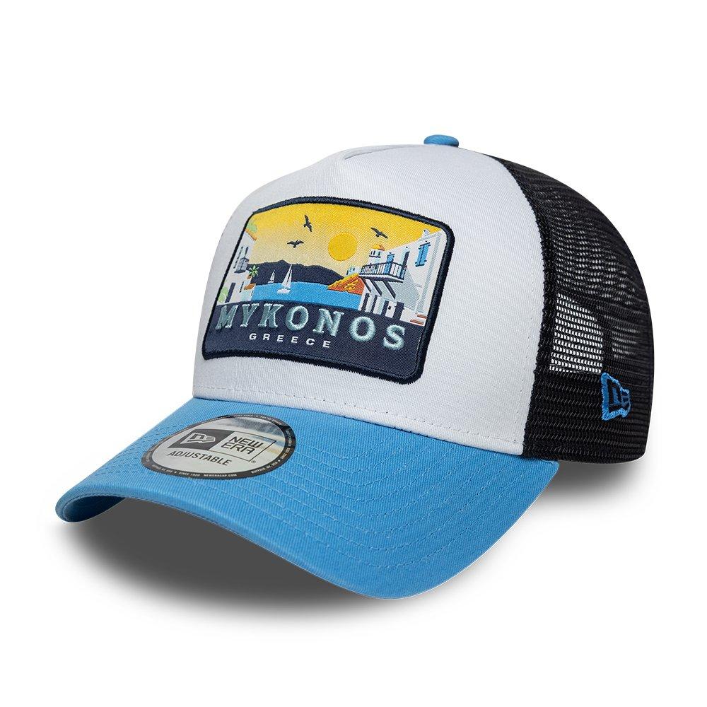 NE Blue/White - New Era - Location Patch A-Frame Adjustable Trucker Cap - 1