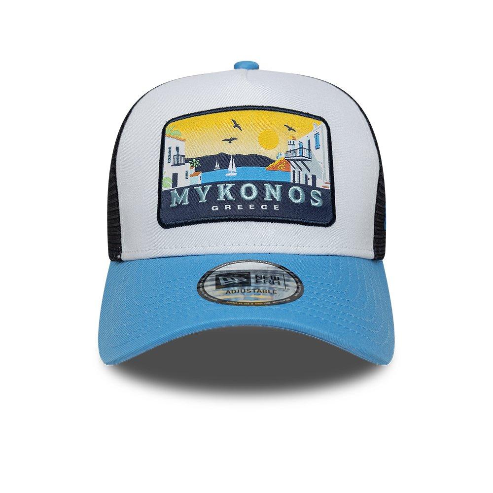 NE Blue/White - New Era - Location Patch A-Frame Adjustable Trucker Cap - 2
