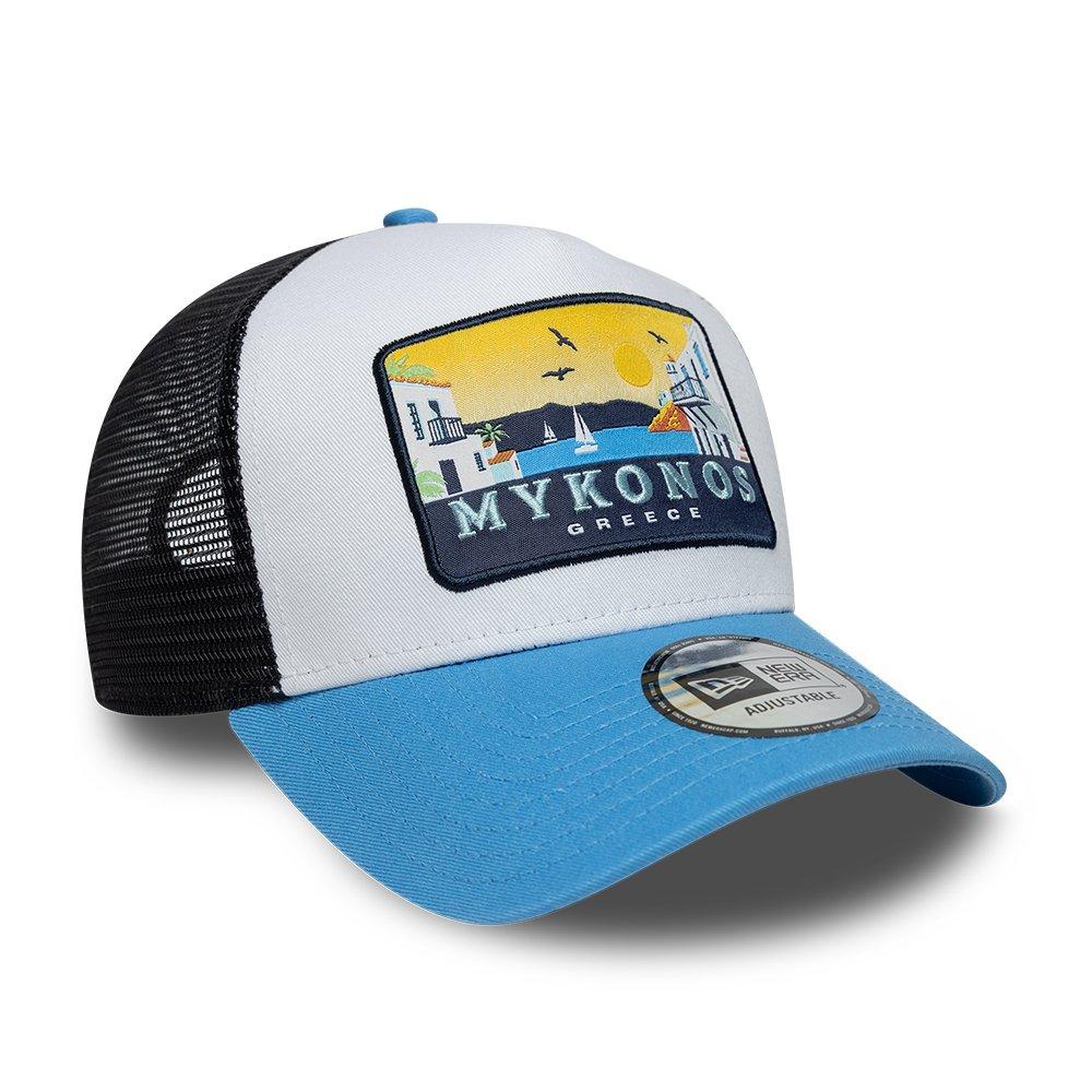 NE Blue/White - New Era - Location Patch A-Frame Adjustable Trucker Cap - 3