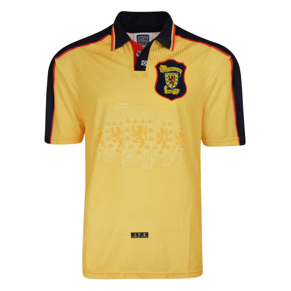 Score Draw Mens Scotland Away 1998 Retro Football Shirt - Yellow/Blue - Size 2XL