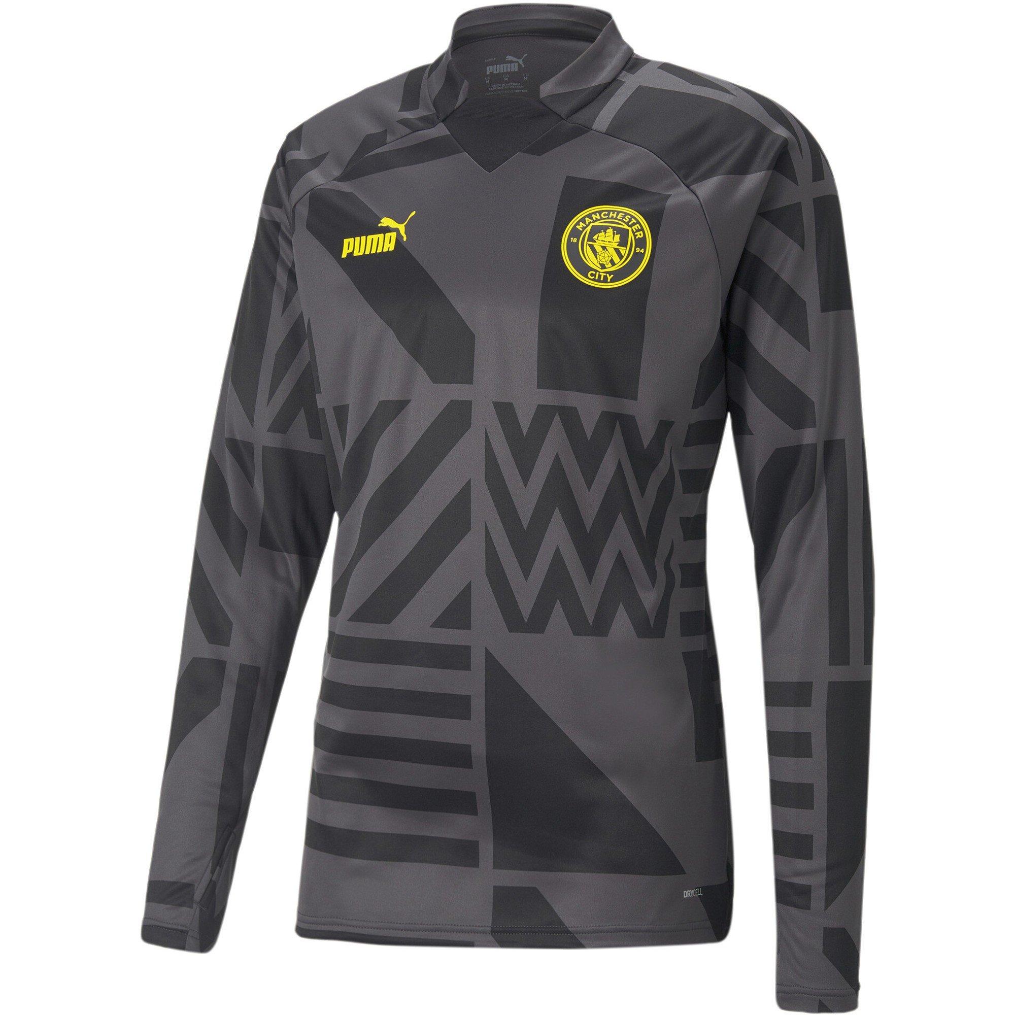 Black/Yellow - Puma - Mcfc Prematch Sweat Drill Top Mens - 1