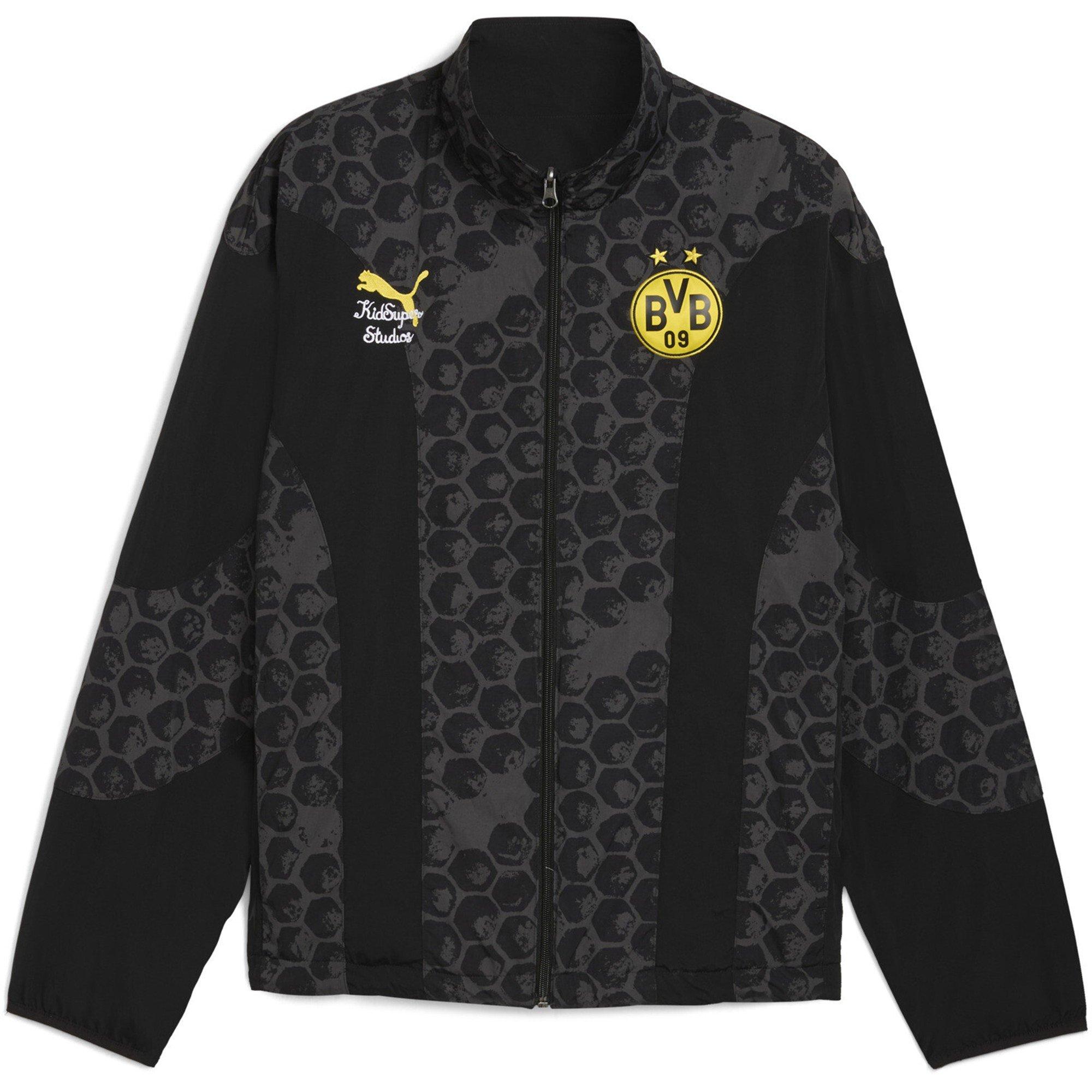 Puma Men's Borussia Dortmund Licensed Rain Anorak Jacket - Black/Yellow - M
