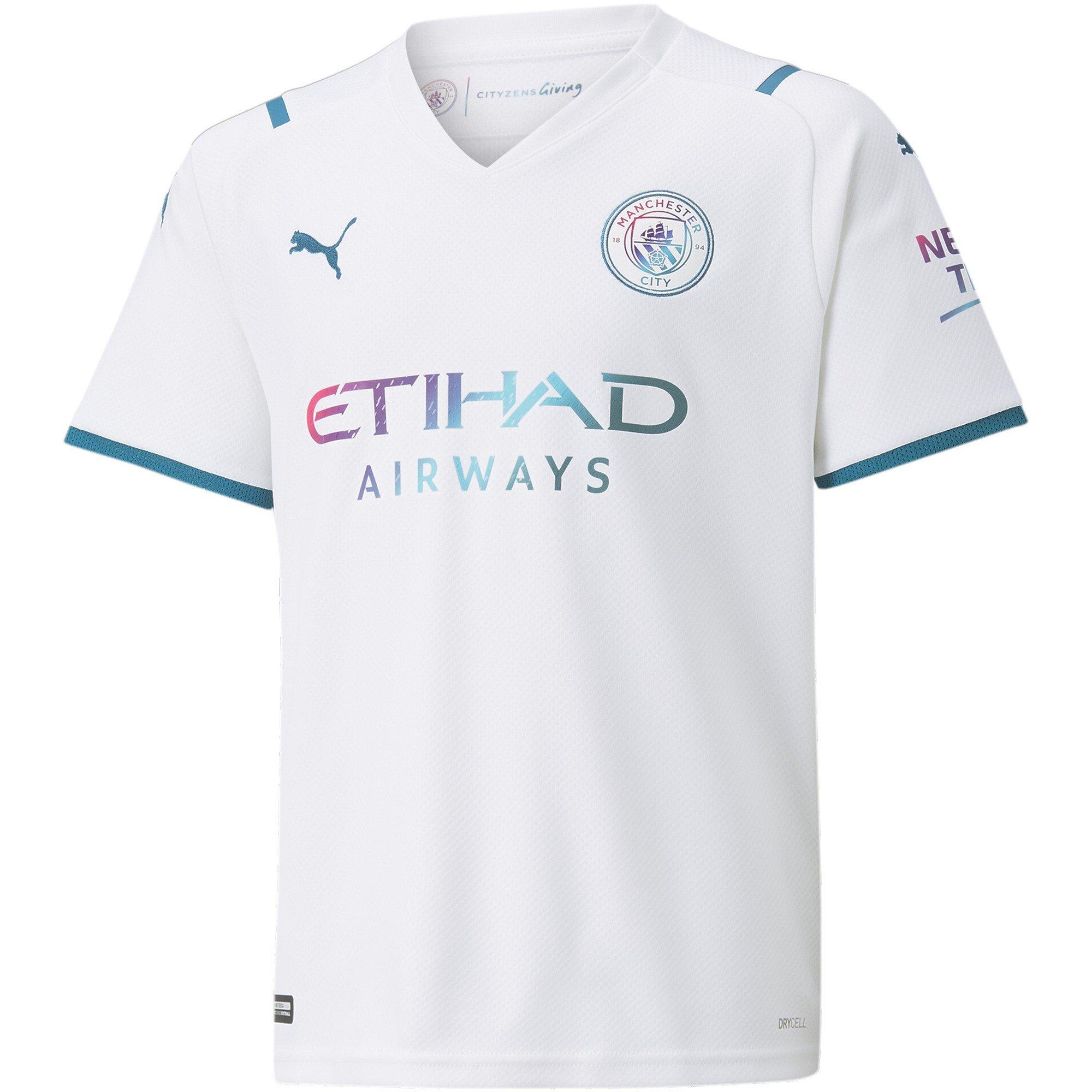 Puma  Infant Mcfc Away Shirt Jr W/Sponsor Logo Football Kids - White/Blue - 5-6 Yrs