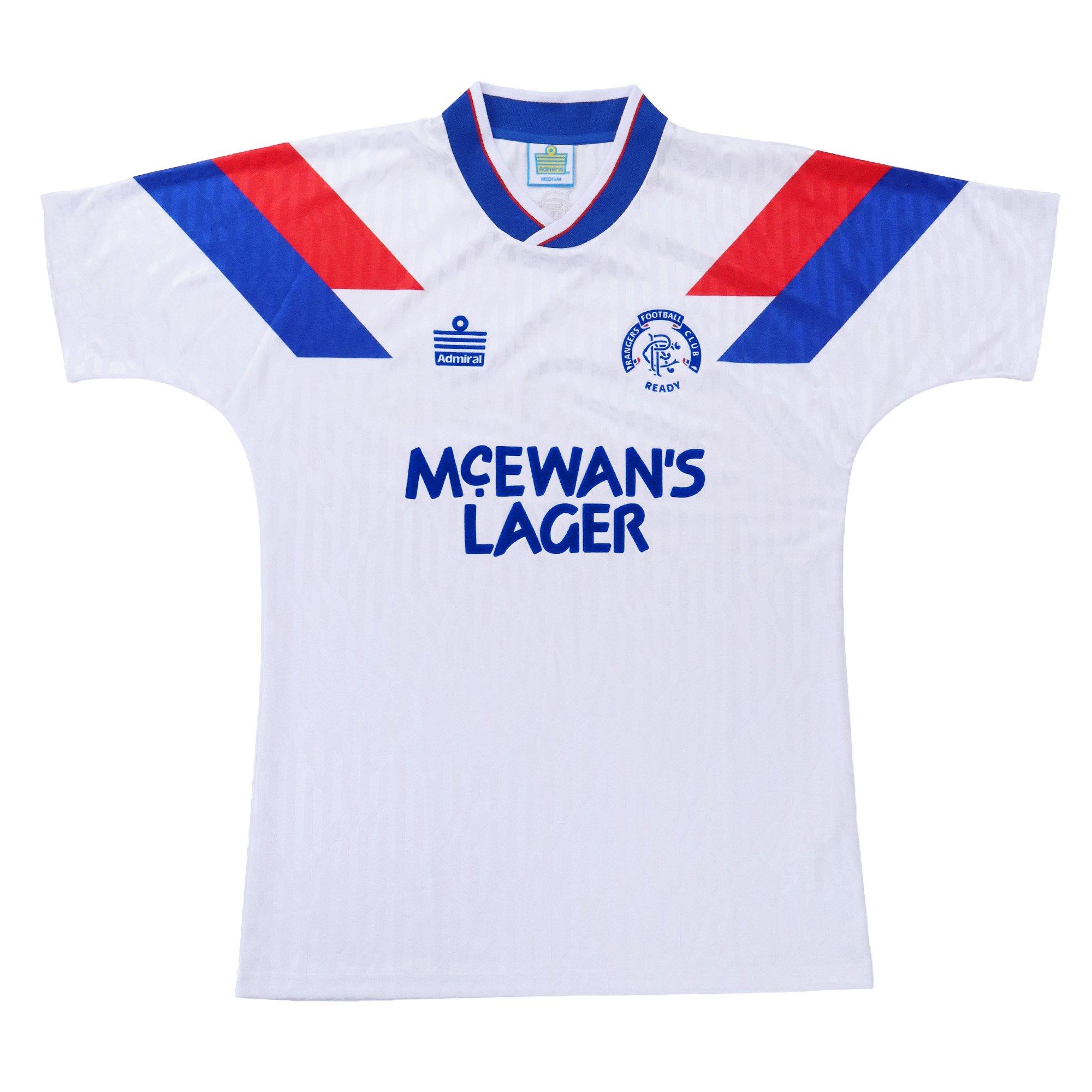 Team Men's Rangers Retro Away Shirt 90/92 - White/Blue - Large