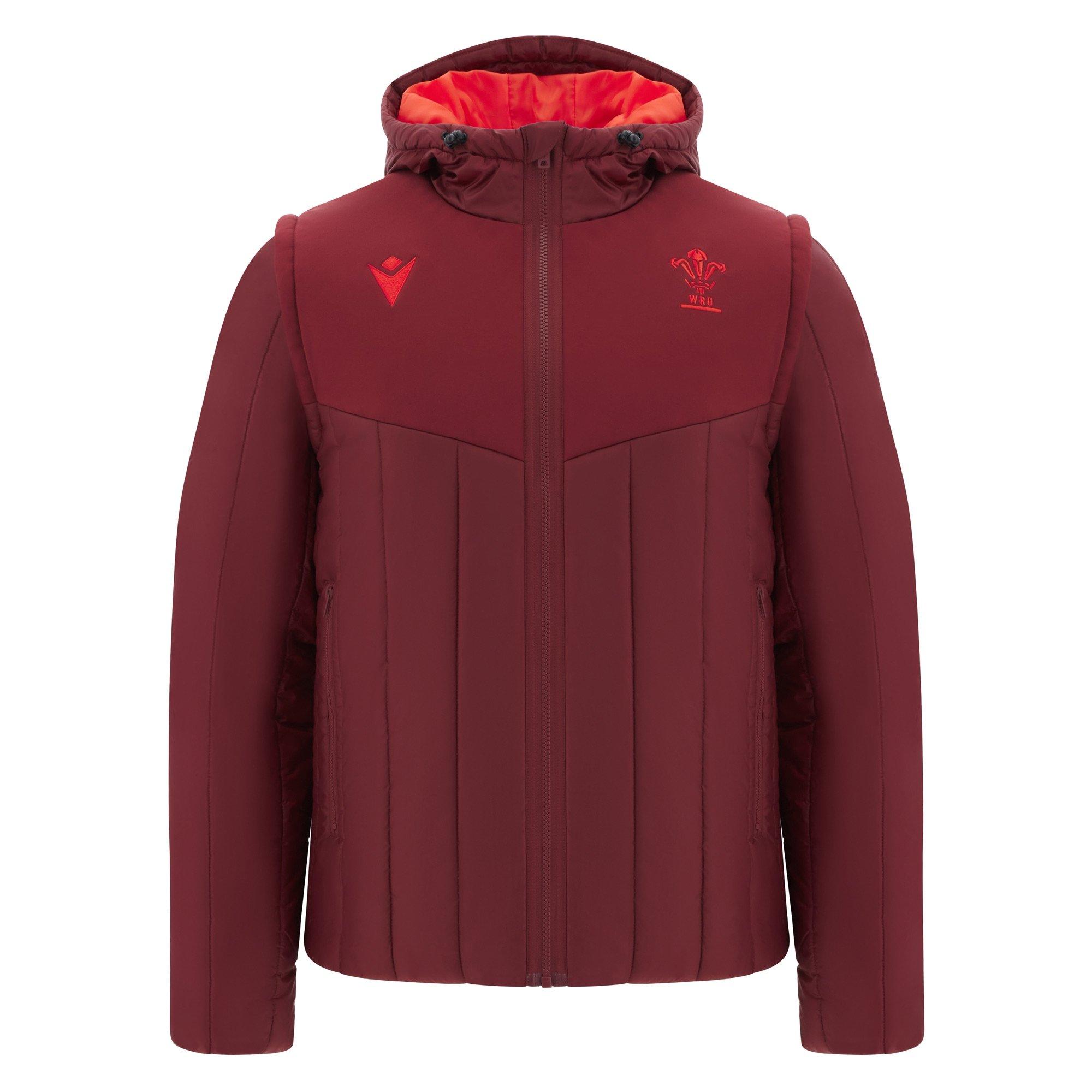 Red - Macron - Men's Wales Rugby 2025 Full Zip Hooded Long Sleeve Bomber Jacket - 1