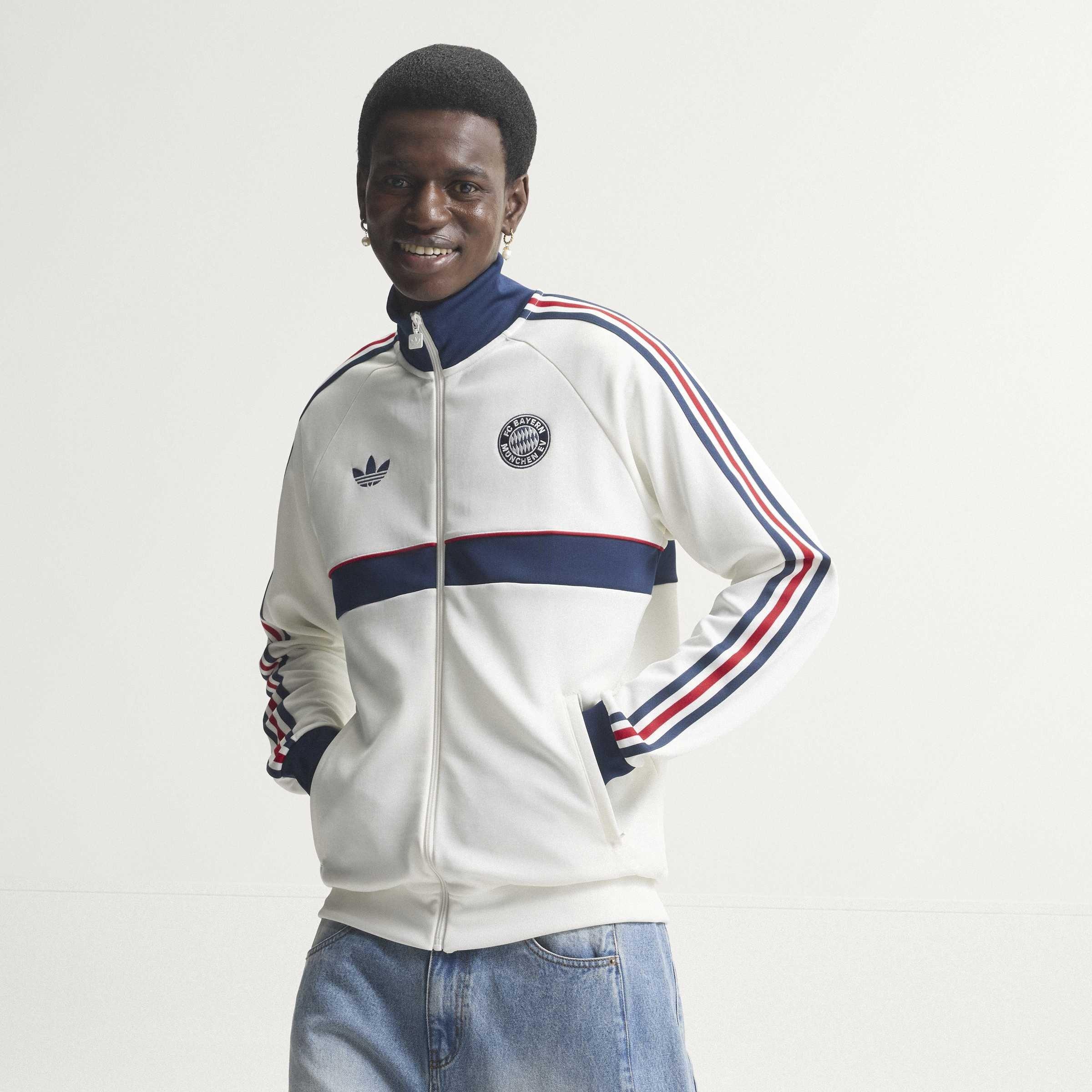 Hvid/Marineblå - adidas - Men's OG Bayern Munich Long-Sleeve Slim-Fit Tracksuit Top - 8