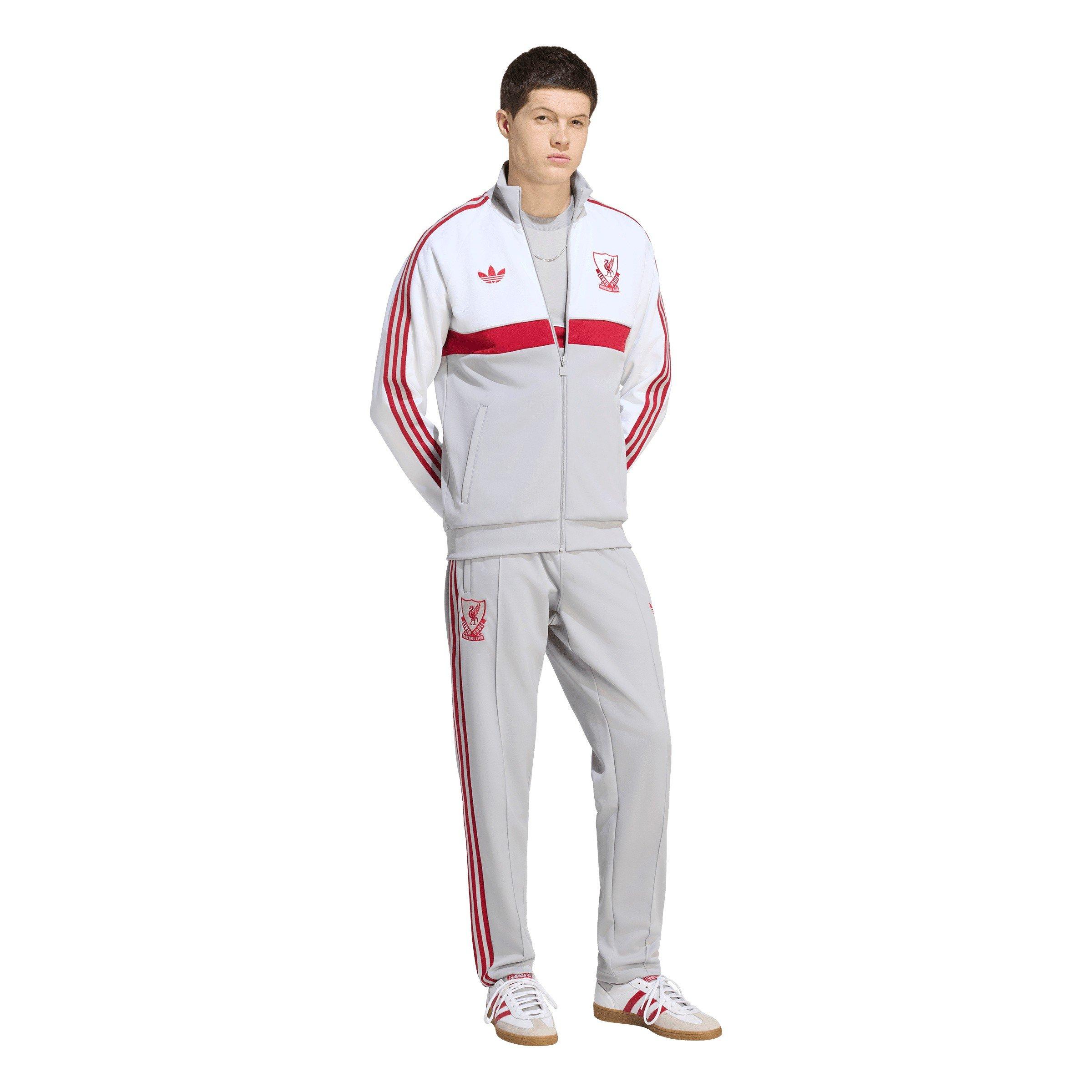 Hvid/Grå - adidas - Men's OG Liverpool Long-Sleeve Funnel-Neck Tracksuit Top - 6