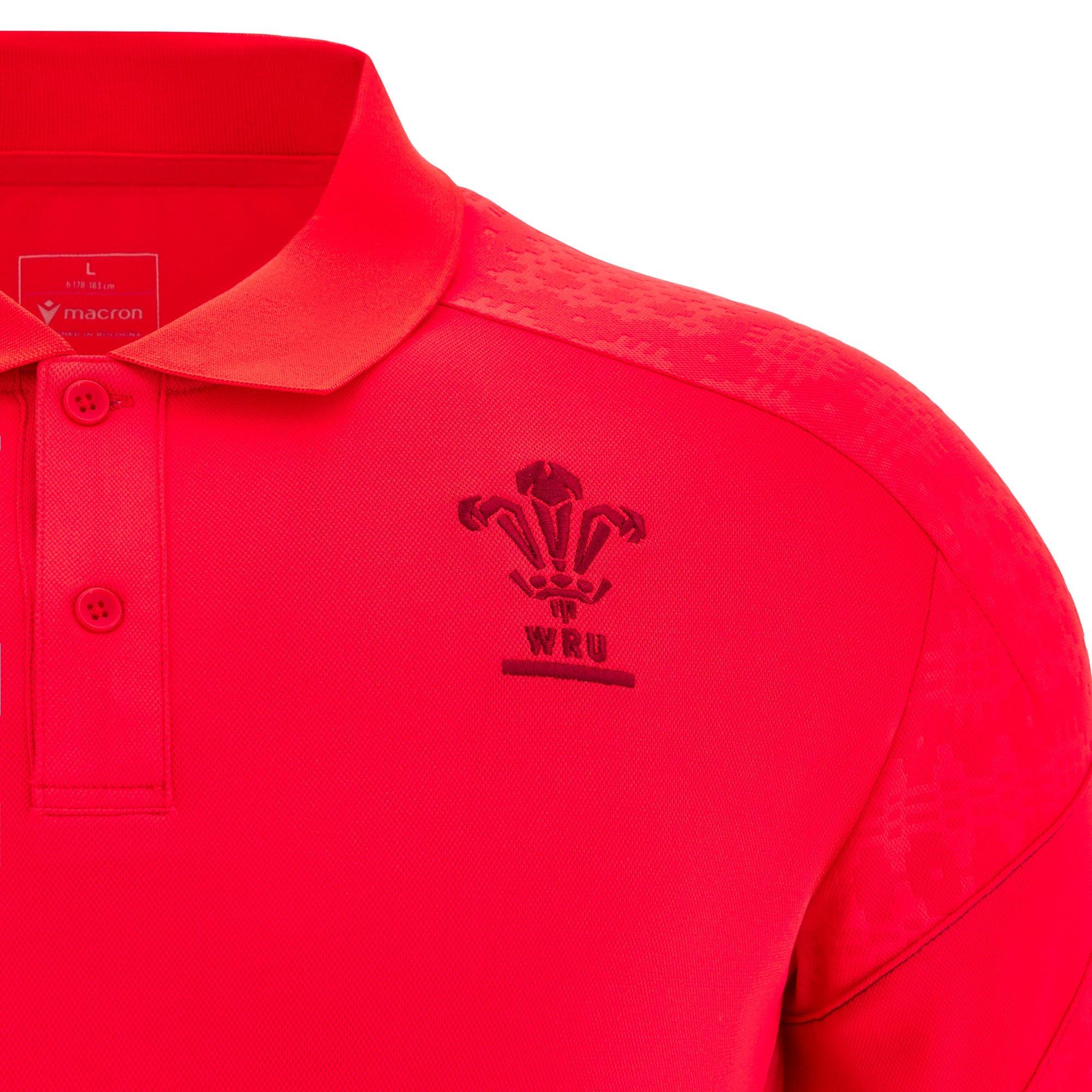Red - Macron - Wales Rugby Travel Polo Shirt 2025 Adults - 3