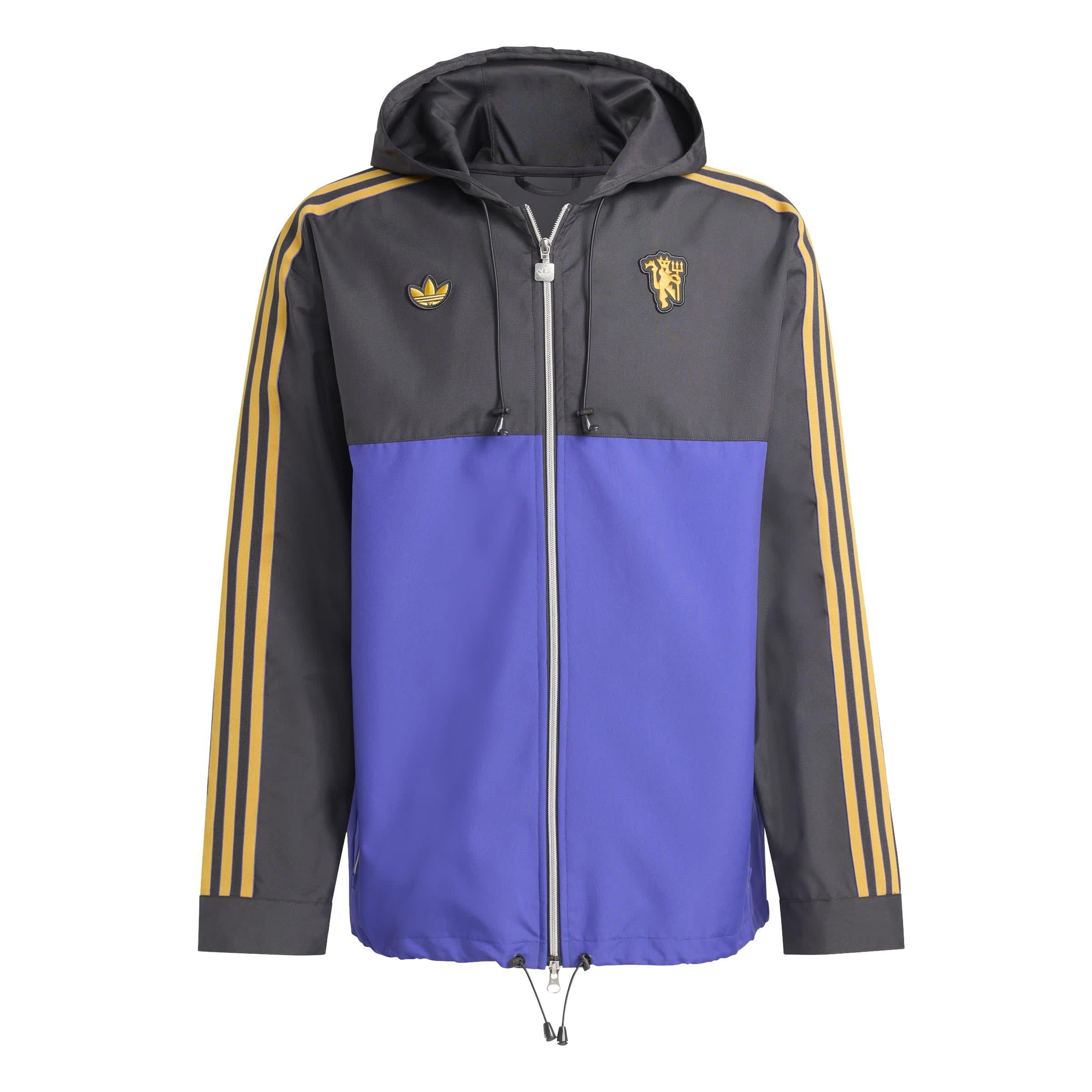 Black - adidas - Men's Icons Manchester United Long Sleeve Hooded Licensed Rain Anorak - 1