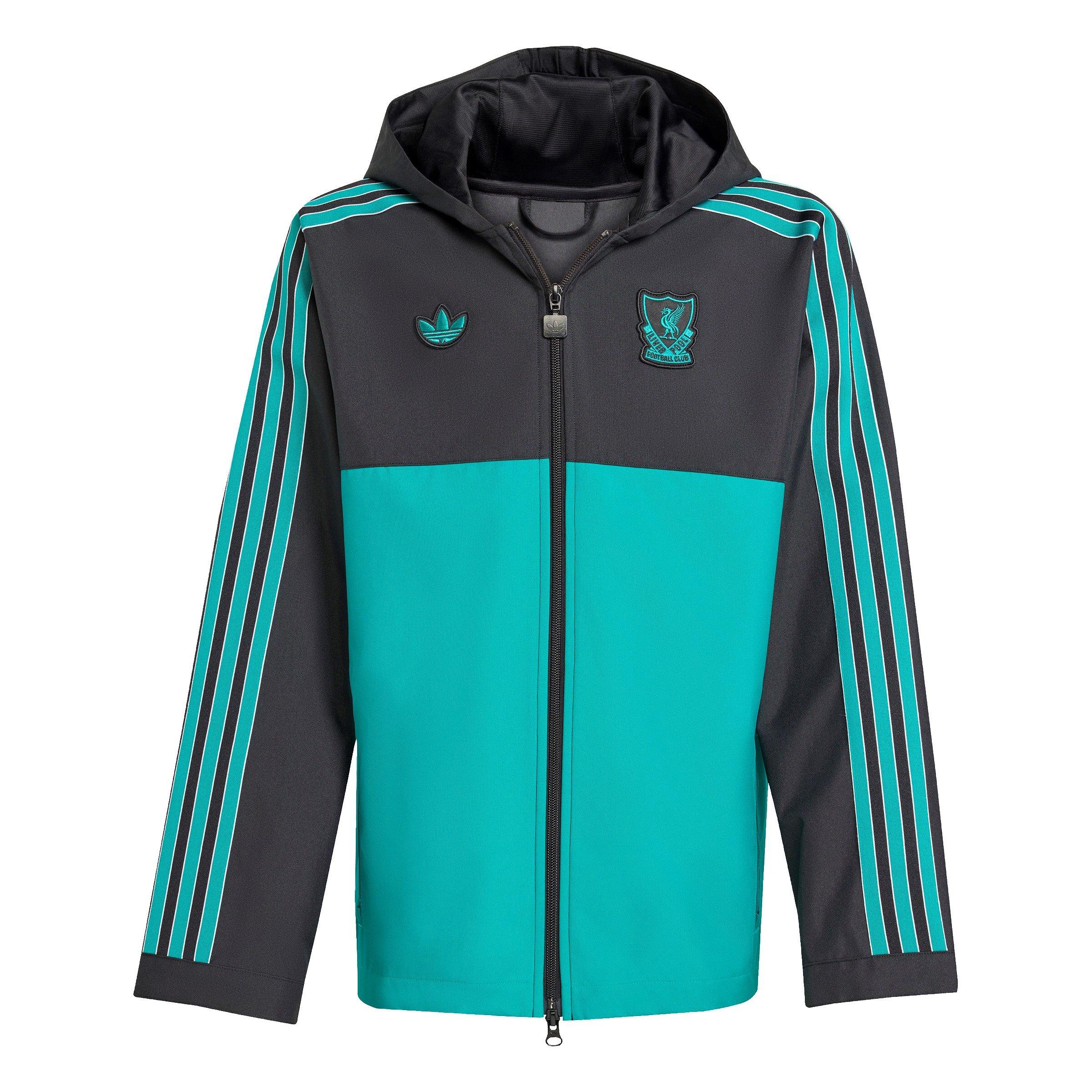 Black/Green - adidas - Kids' Terrace Icons Liverpool Long Sleeve Licensed Rain Anorak - 1