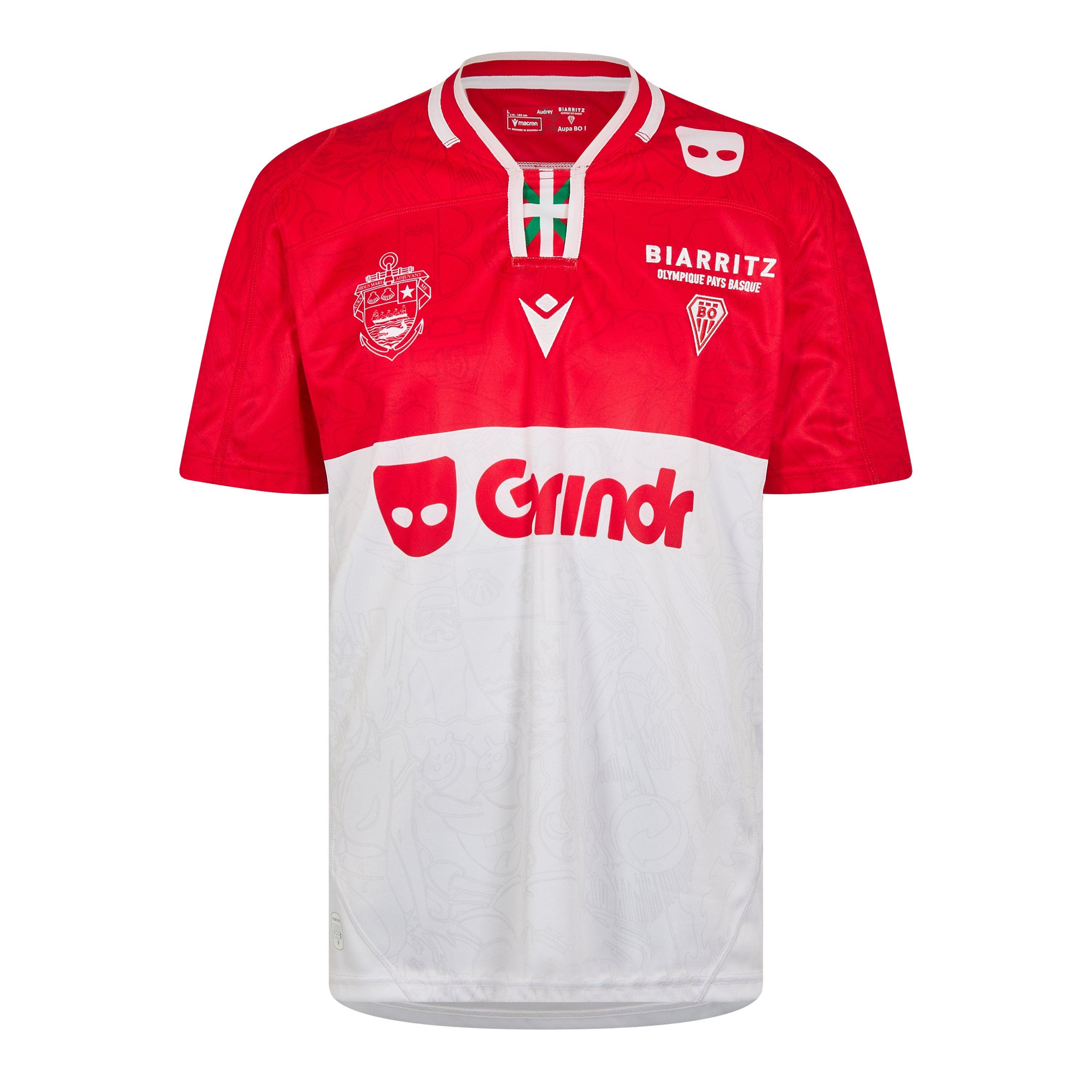 Red/White - Macron - Biarritz Home Shirt 2023 2024 Adults - 1