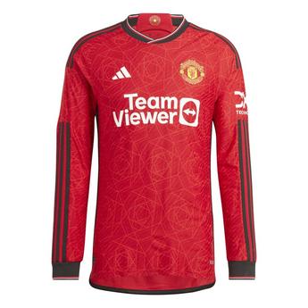 adidas Manchester United Long Sleeve Authentic Home Shirt 2023 2024 Adults
