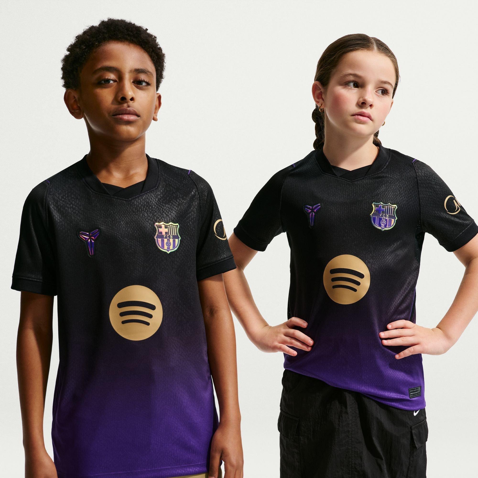 Lilla/Sort - Nike - Kids' Barcelona Away 24/25 Dri-FIT Short-Sleeve V-Neck Football Shirt - 3