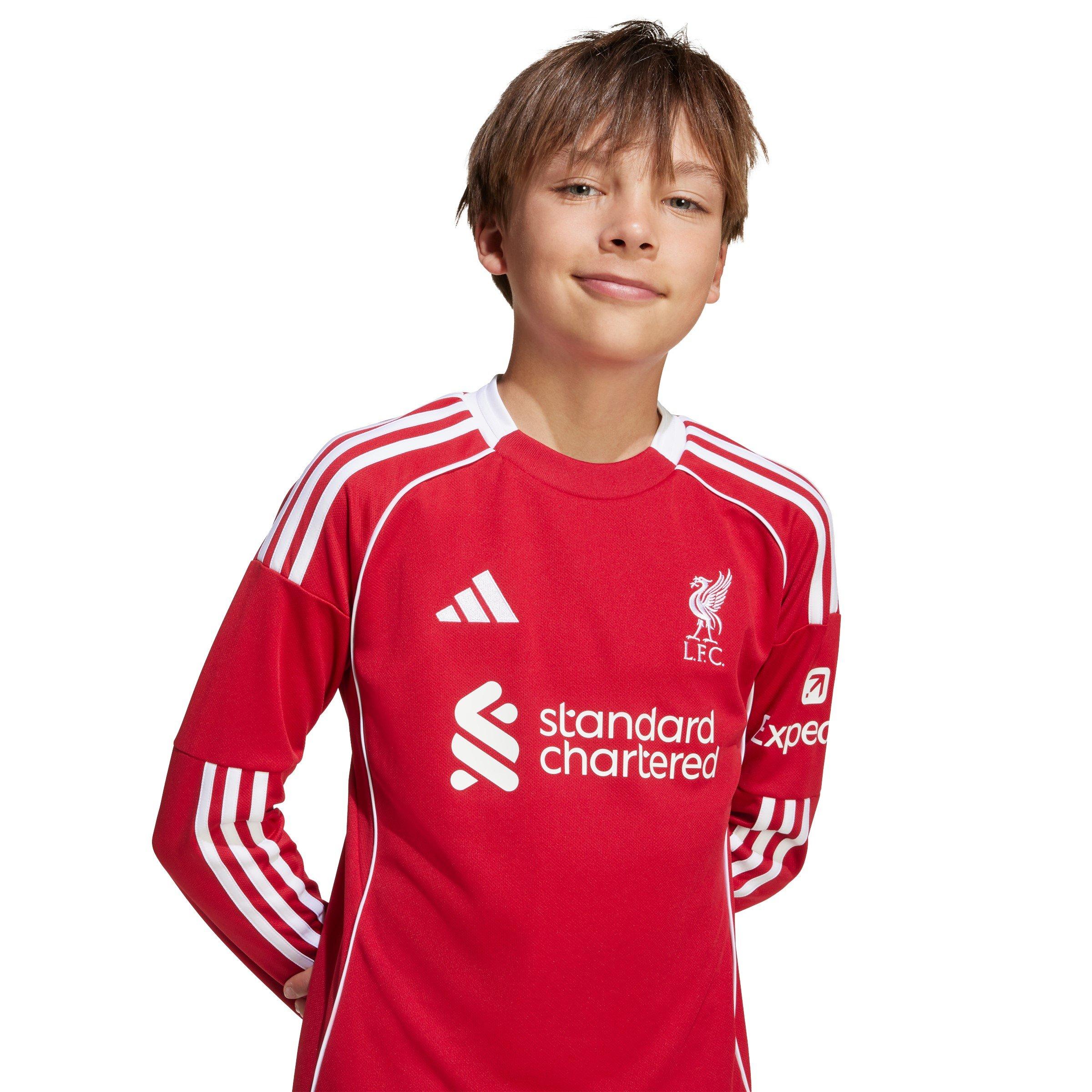 Red - adidas - Liverpool Long Sleeve Home Shirt 2025 2026 Juniors - 8