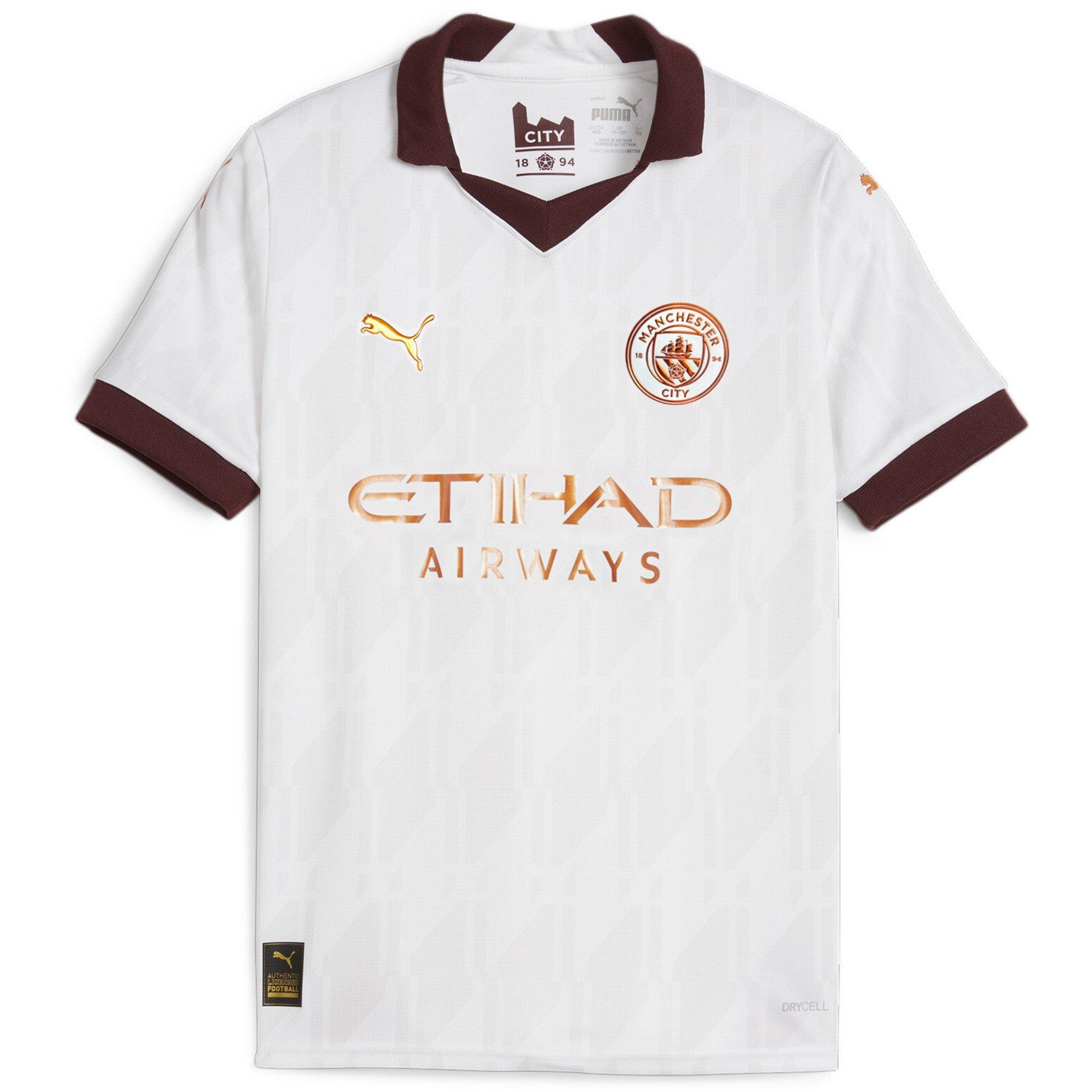 Puma Boys Manchester City Away Shirt 2023 2024 Juniors - White/Bronze - 5-6 (XS)