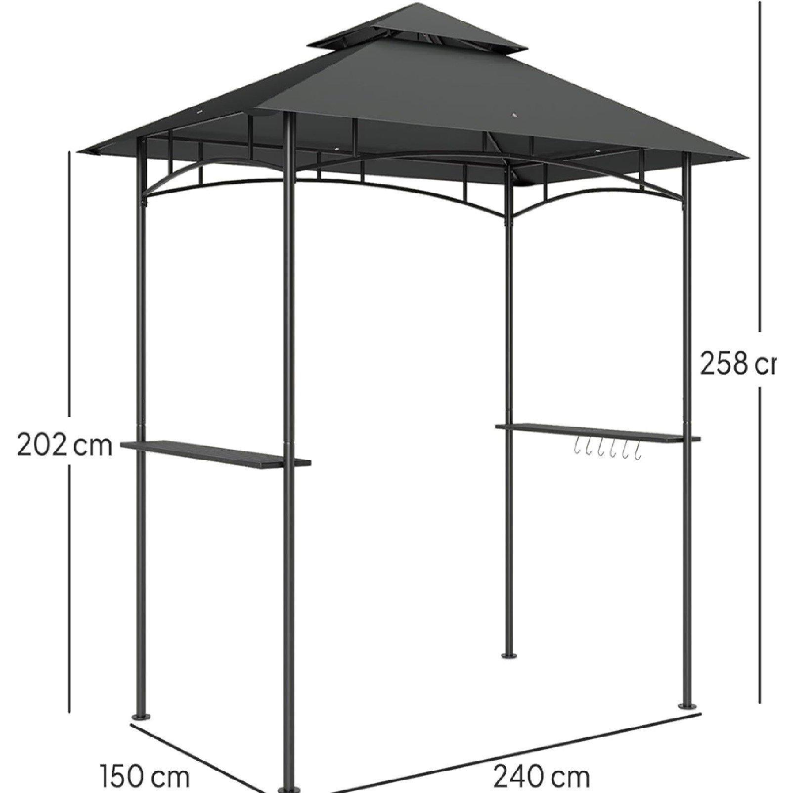 Grey - Outsunny - 8x5 Double Tiered BBQ Gazebo Shelter LED Lights - 5