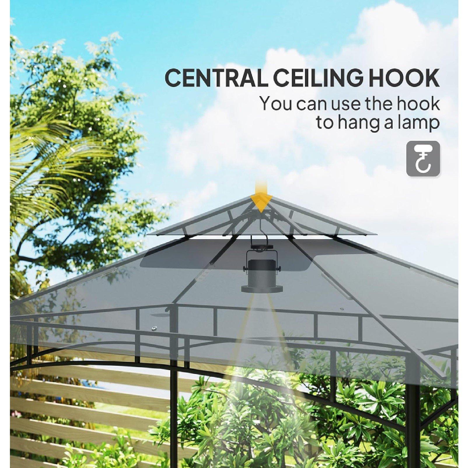 Grey - Outsunny - 8x5 Double Tiered BBQ Gazebo Shelter LED Lights - 6