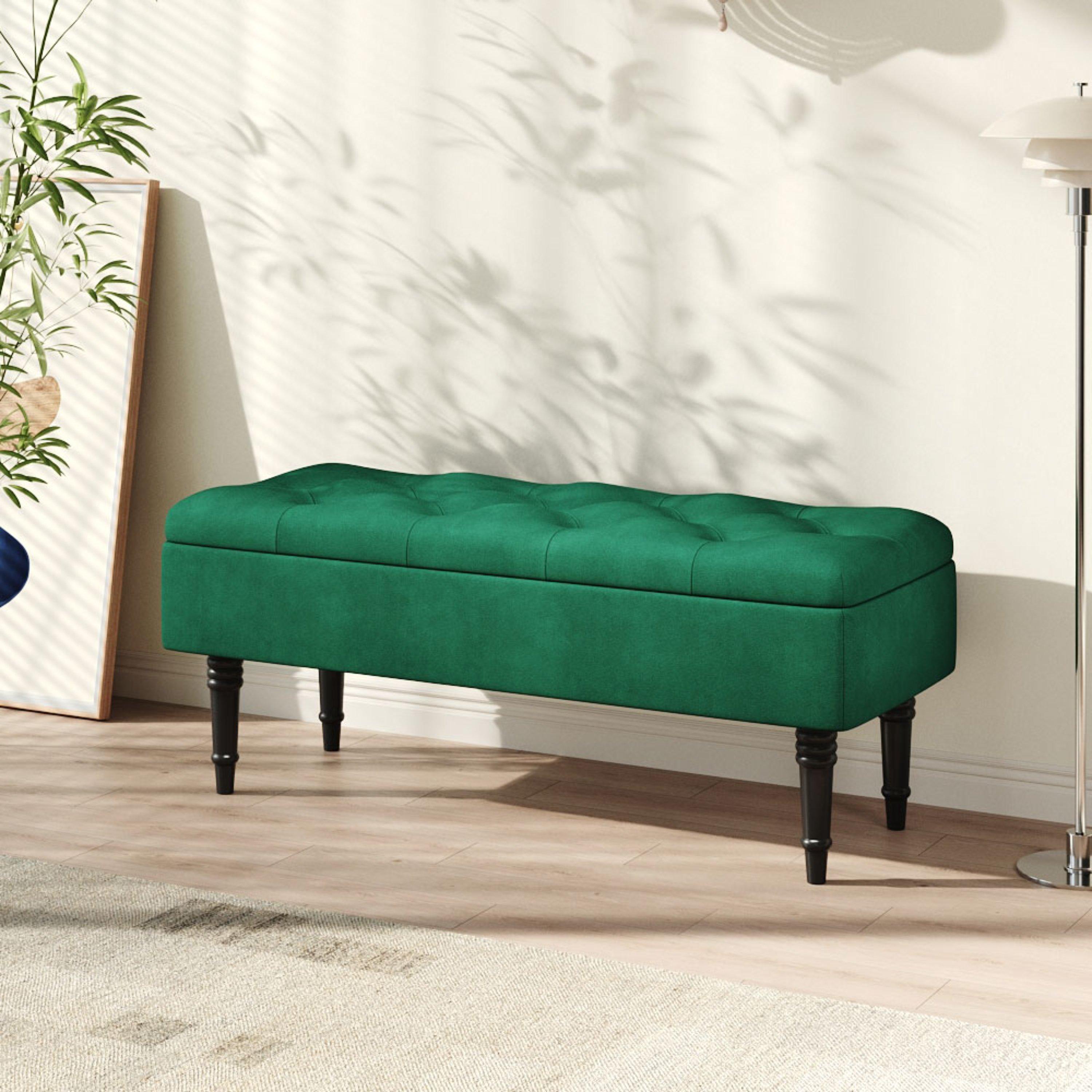 Green - Kabinet UK - Velvet Upholstered Tufted Storage Bench Green - 1