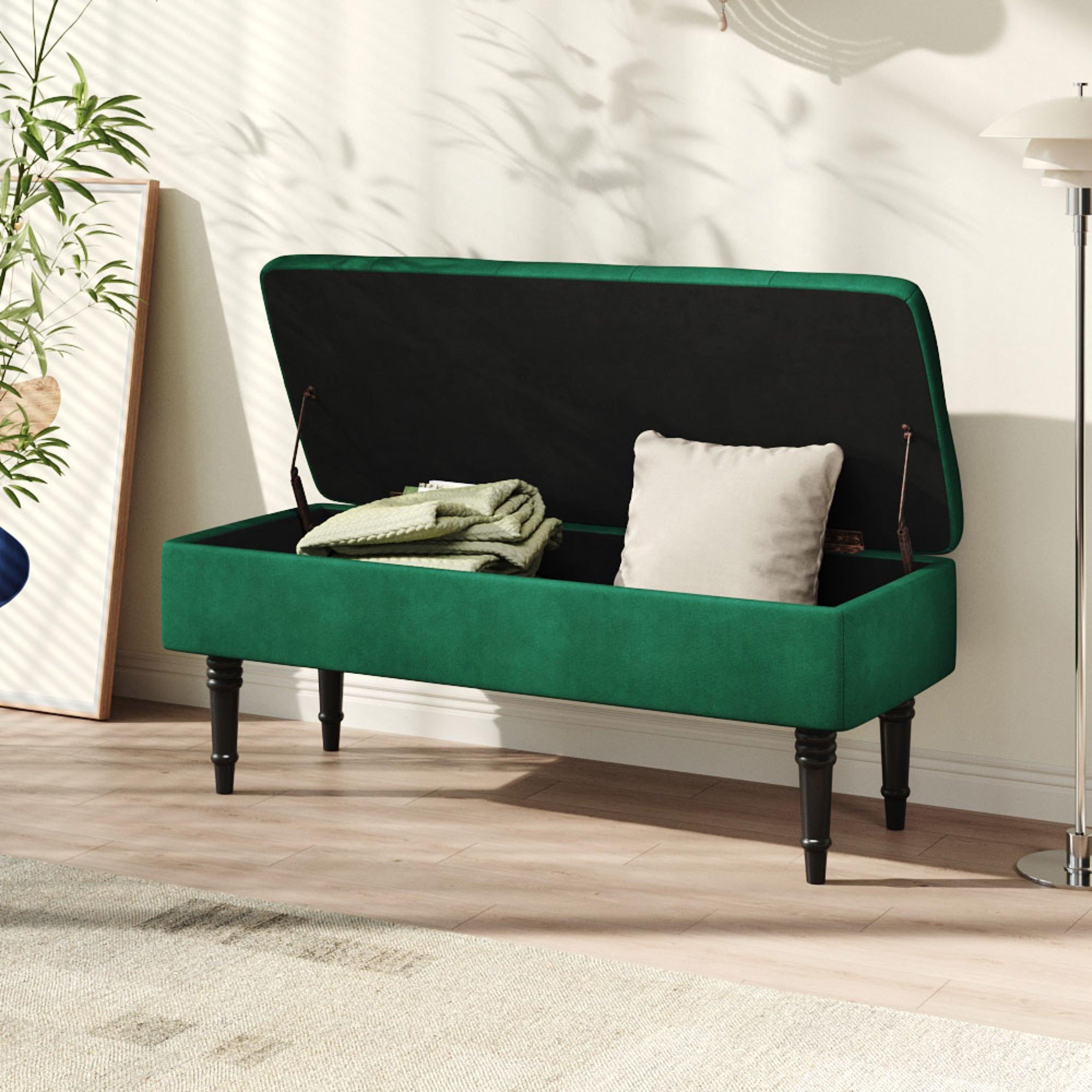 Green - Kabinet UK - Velvet Upholstered Tufted Storage Bench Green - 2