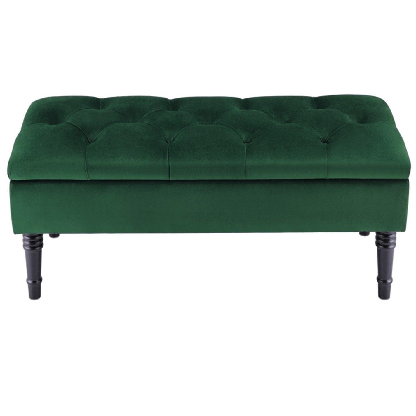 Green - Kabinet UK - Velvet Upholstered Tufted Storage Bench Green - 3
